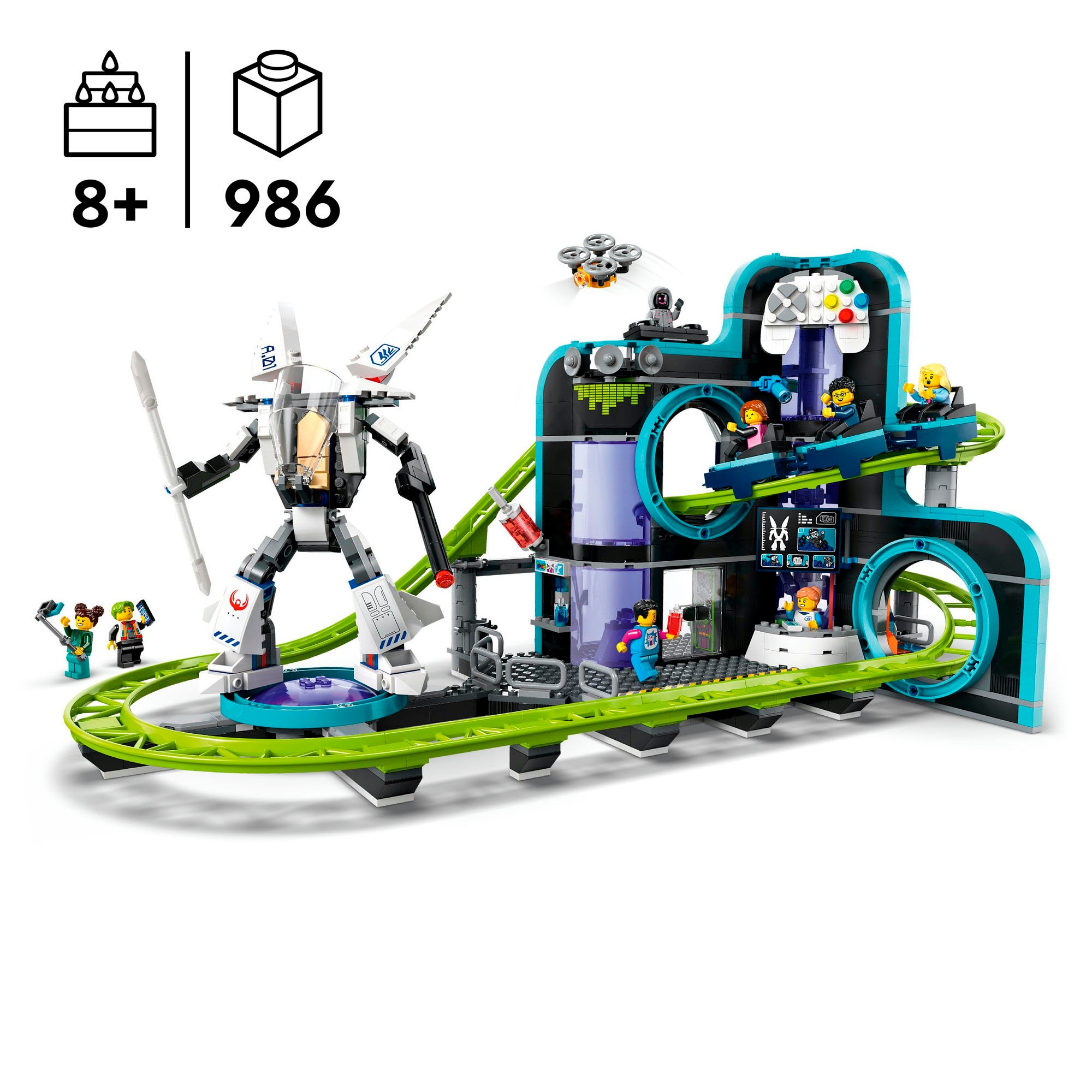 LEGO® Konstruktionsspielsteine »Achterbahn mit Roboter-Mech (60421), LEGO City«, (986 St.), Made in Europe