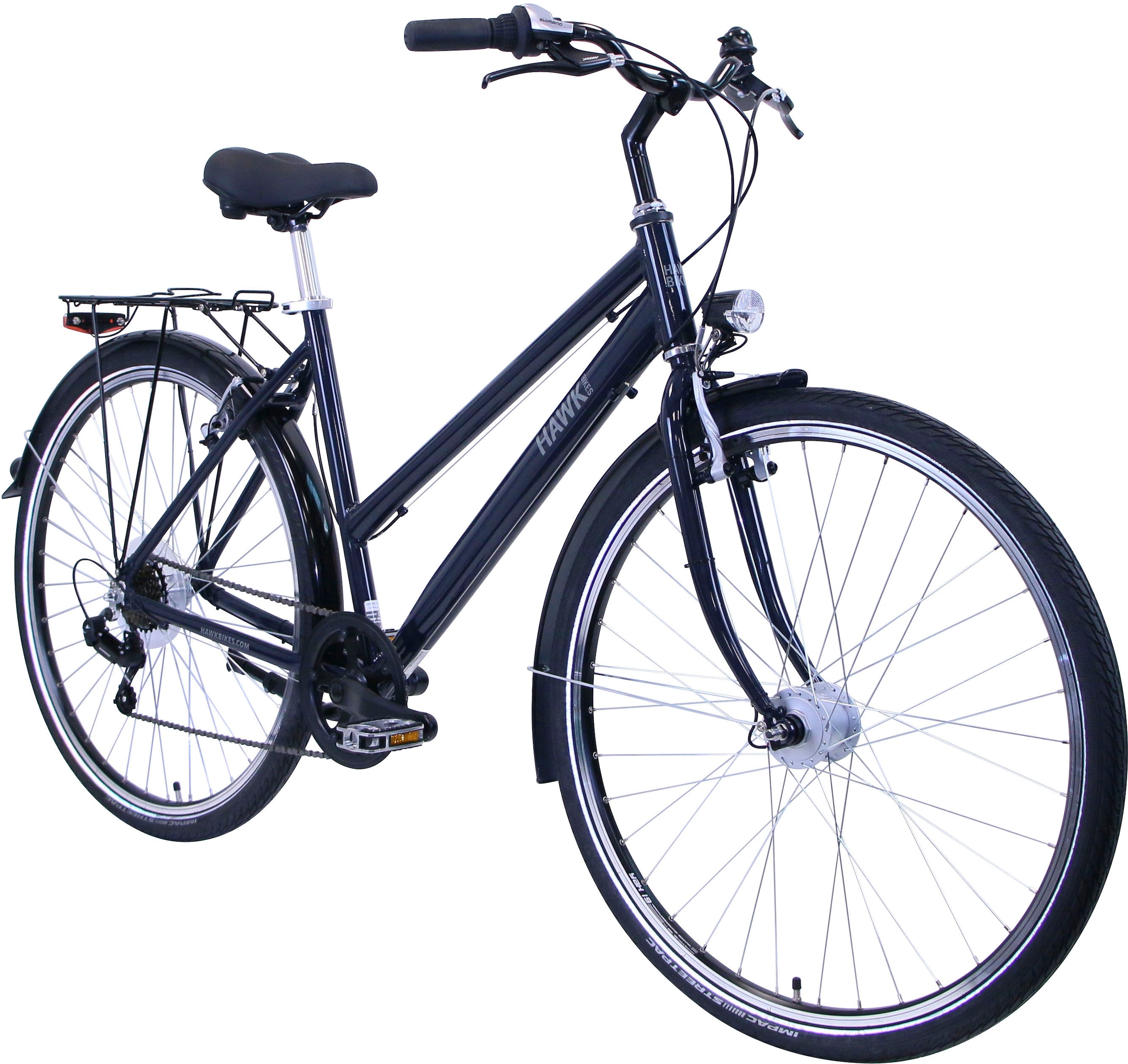 HAWK Bikes Cityrad »CITYTREK EASY BLUE LADY«, 7 Gang, Shimano, Tourney Schaltwerk, Kettenschaltung, für Damen und Herren, Kettenschaltung