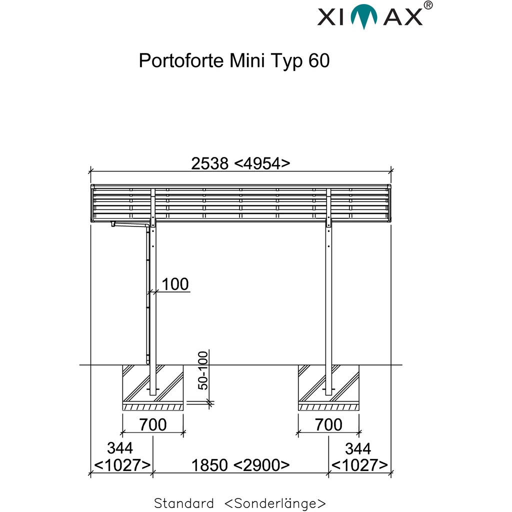 Ximax Einzelcarport »Portoforte Mini Typ 60 Standard-Edelstahl-Look«, Aluminium, 185 cm, edelstahlfarben