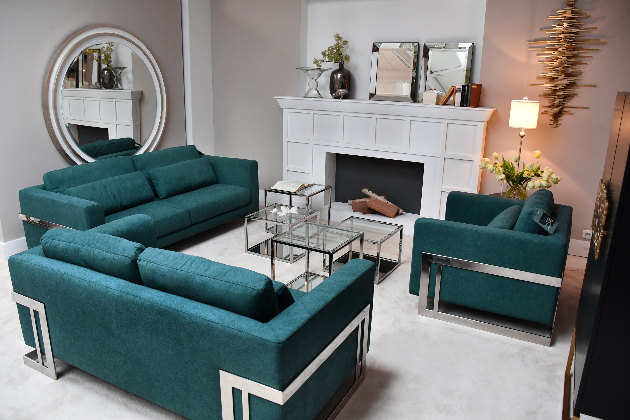 Leonique 3-Sitzer New York, Petrolblaues 3-Sitzer Sofa, Edelstahlgestell, 1 günstig online kaufen