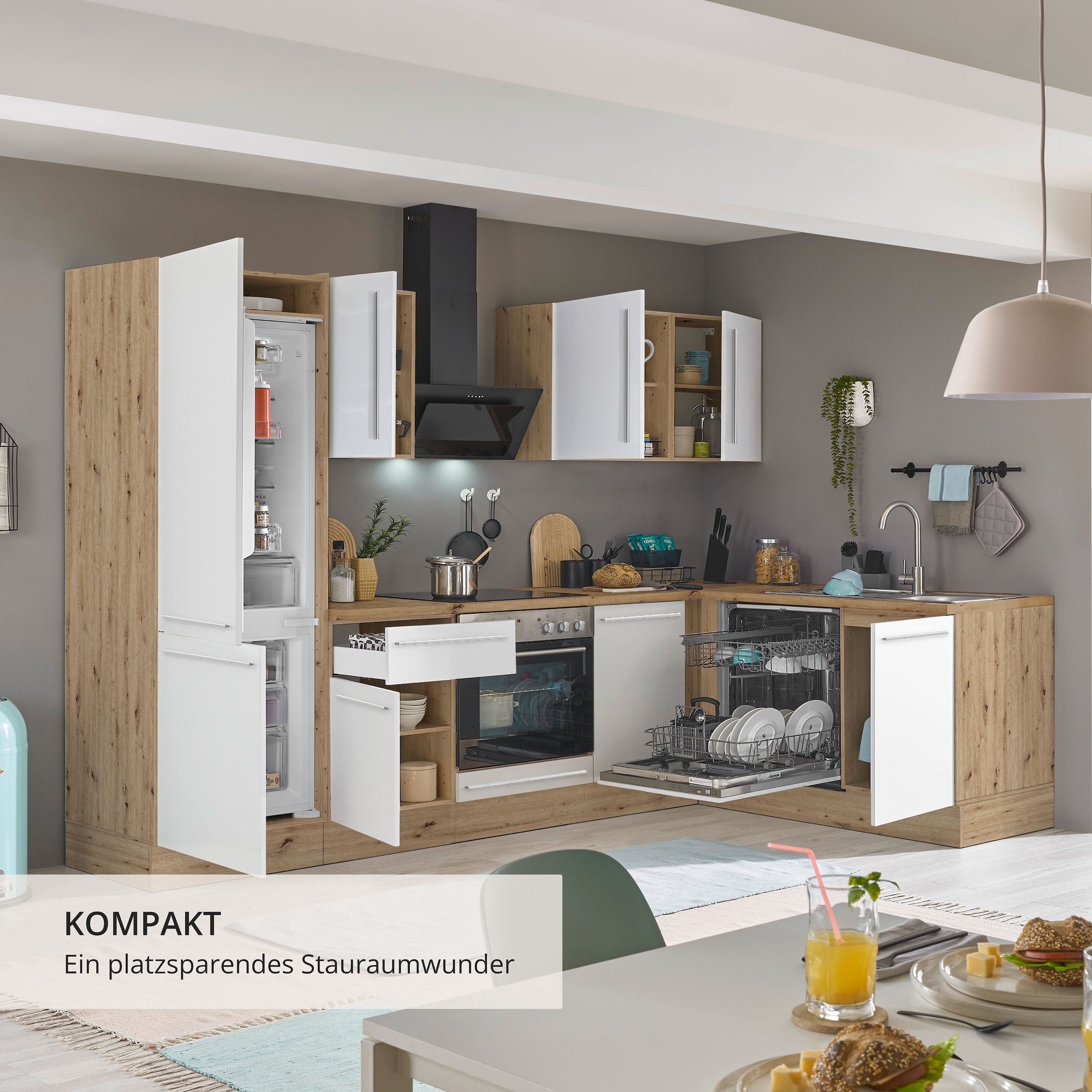 KOCHSTATION Winkelküche »Florida, Stellbreite 280x165 cm« wahlweise mit E-Geräten, mit Softclose für Türen und Schubkästen