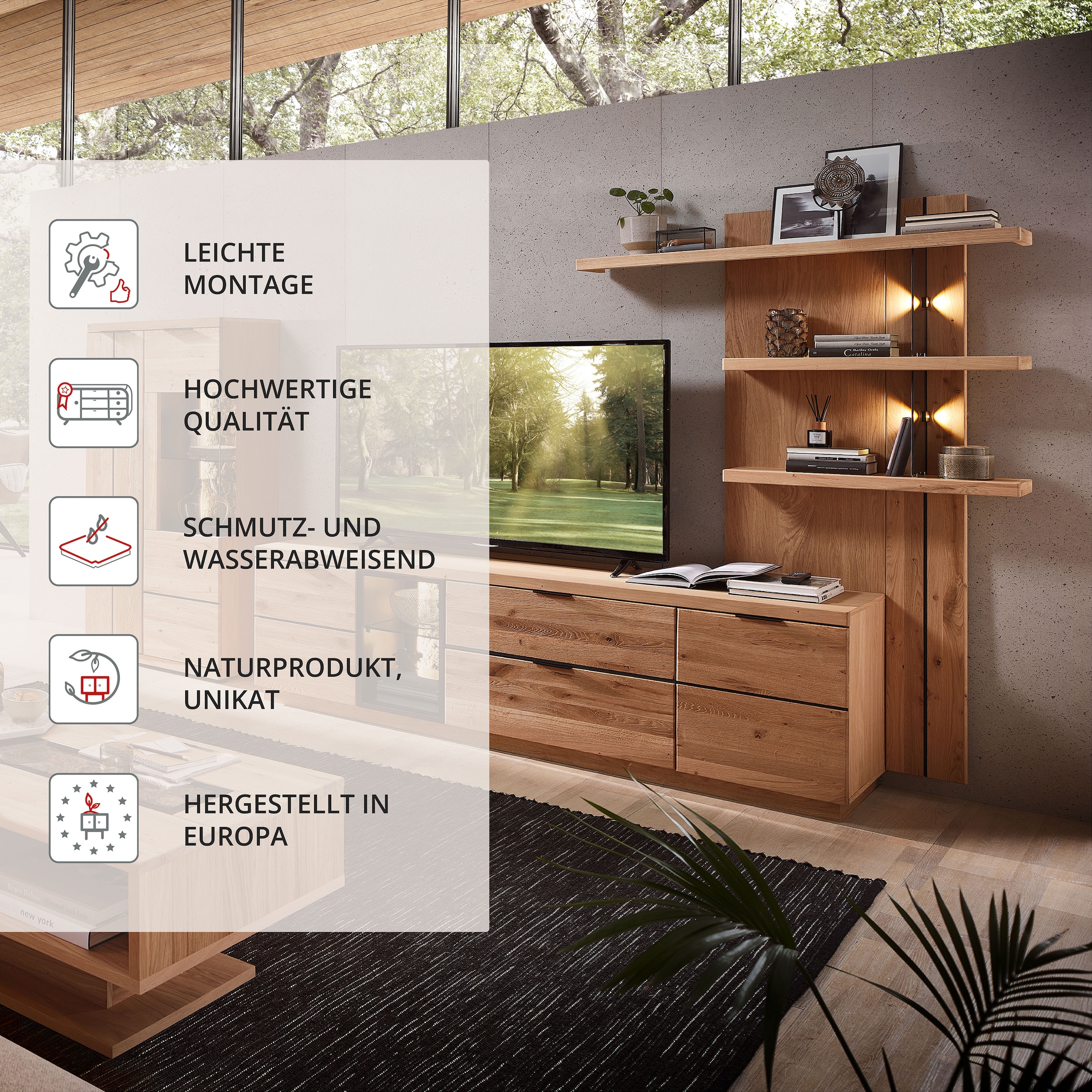Wohnconcept Wandboard »Donna Wandpaneel, 122x174x24 ( BxHxT)« 1 Stk. tlg. Beleuchtung optional bestellbar, 3 Böden, Massivholzblende