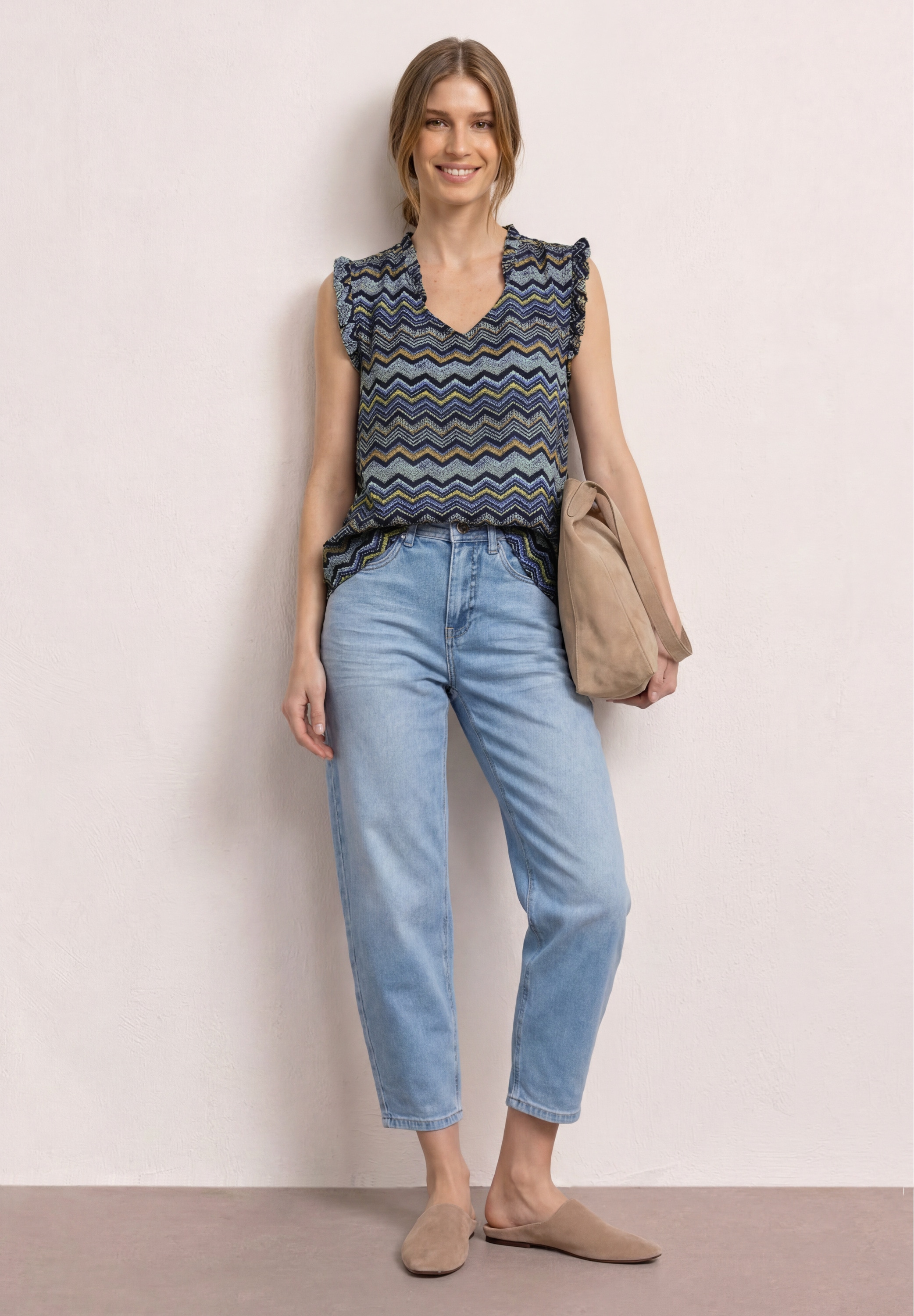 STREET ONE Blusentop Sommerbluse mit Zick-Zack-Muster