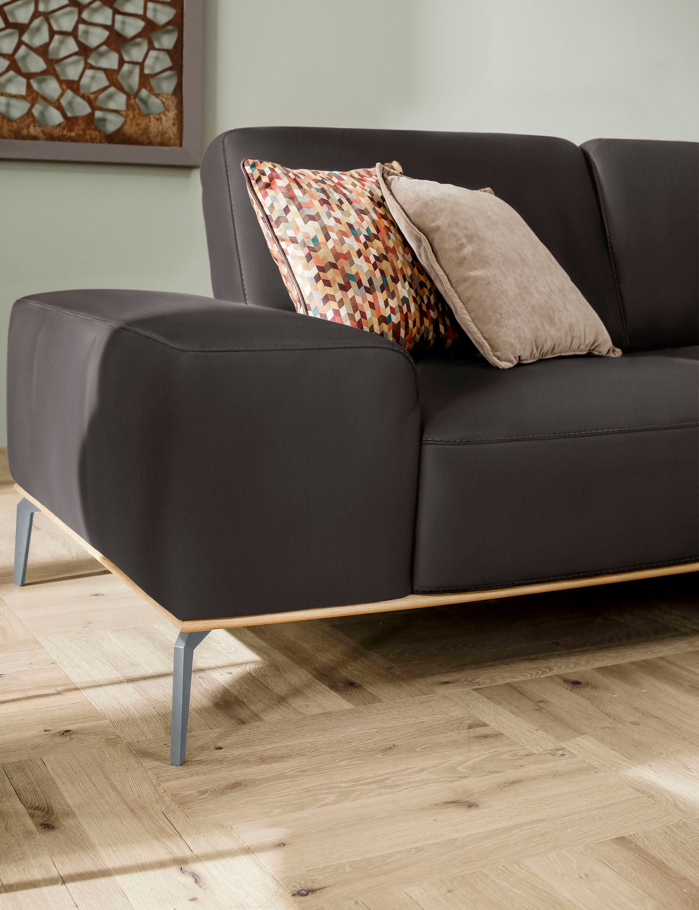 W.SCHILLIG Ecksofa »run, Designsofa mit tollem Sitzkomfort, bequem, L-Form«, mit elegantem Holzsockel, Füße in Silber matt, Breite 319 cm