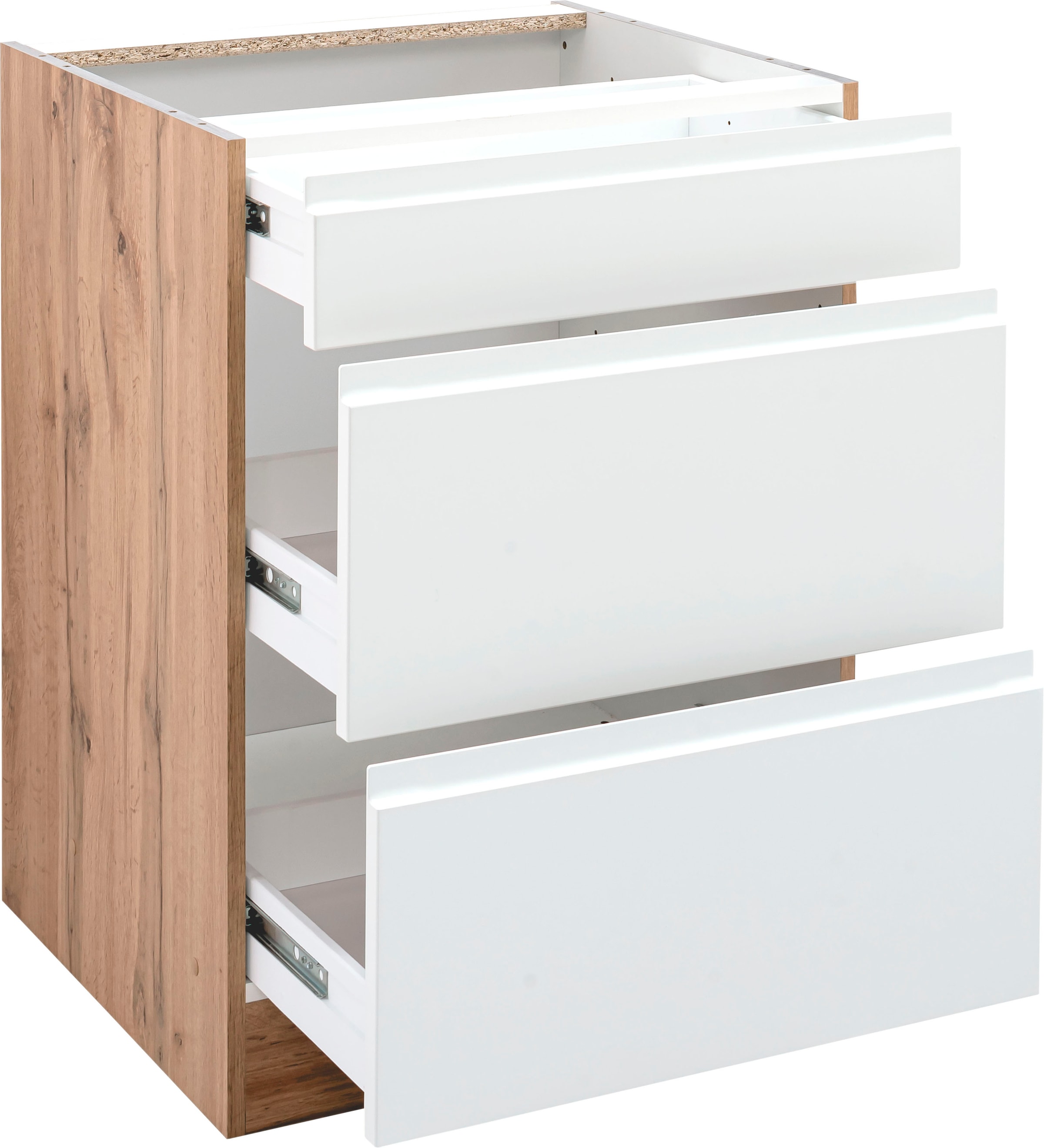 KOCHSTATION Unterschrank »KS-Bruneck« >>Bruneck<< 60 cm breit, für viel Stauraum, hochwertige MDF-Fronten