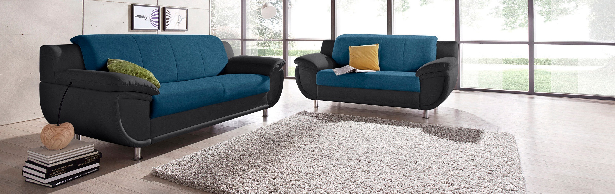 TRENDMANUFAKTUR 3-Sitzer »Rondo 3, zeitlos und modern, bequem, Materialmix« wahlweise mit Federkern, extrabreite Armlehnen zum Relaxen