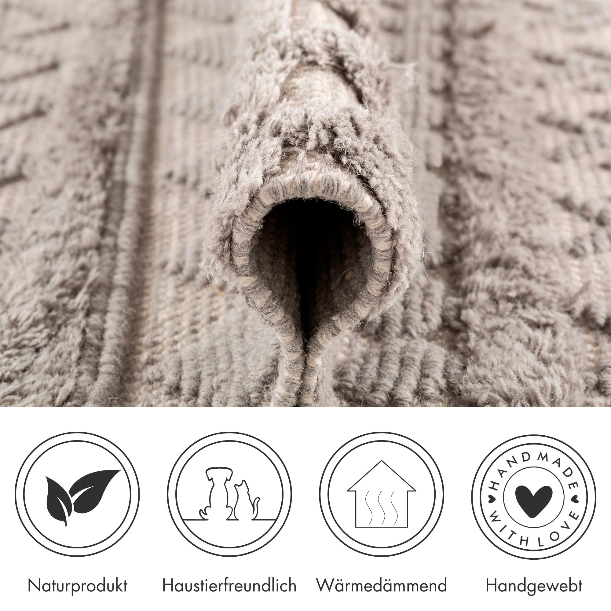 LUXOR living Wollteppich »Hägga«, rechteckig, 15 mm Höhe, Handweb Teppich, reine Wolle, handgewebt, Hoch-Tief Struktur