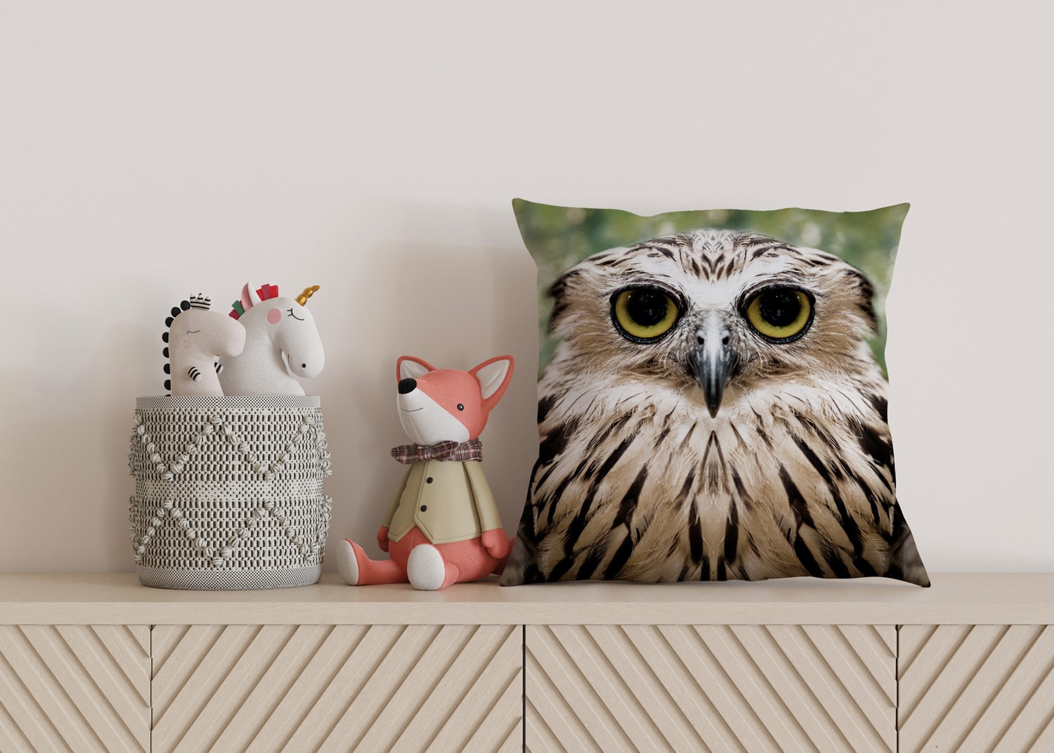 queence Dekokissen »Eule«, Kissenhülle mit HD Premium Druck, geruchsneutral, 40x40cm
