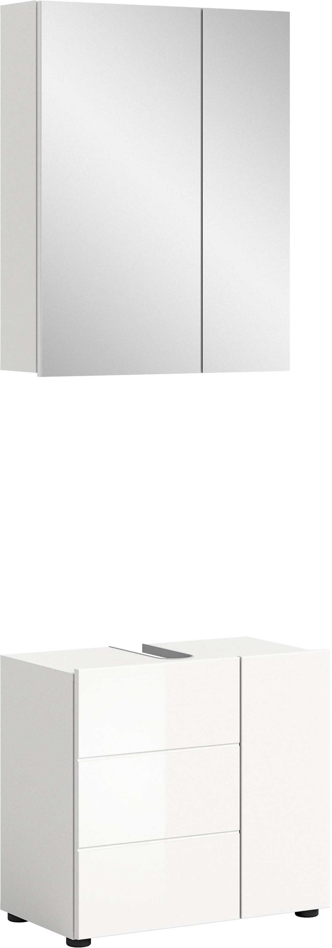 welltime Badmöbel-Set »BIEL, TOPSELLER!, 2 teilig, hochwertige MDF Front, Rillenoptik«, (2 St., 2 teiliges Set, bestehend aus: Waschbeckenunterschrank, Spiegelschrank), Badmöbel, Kombination, Kombi, Badezimmer, Badkombination, Badschrank