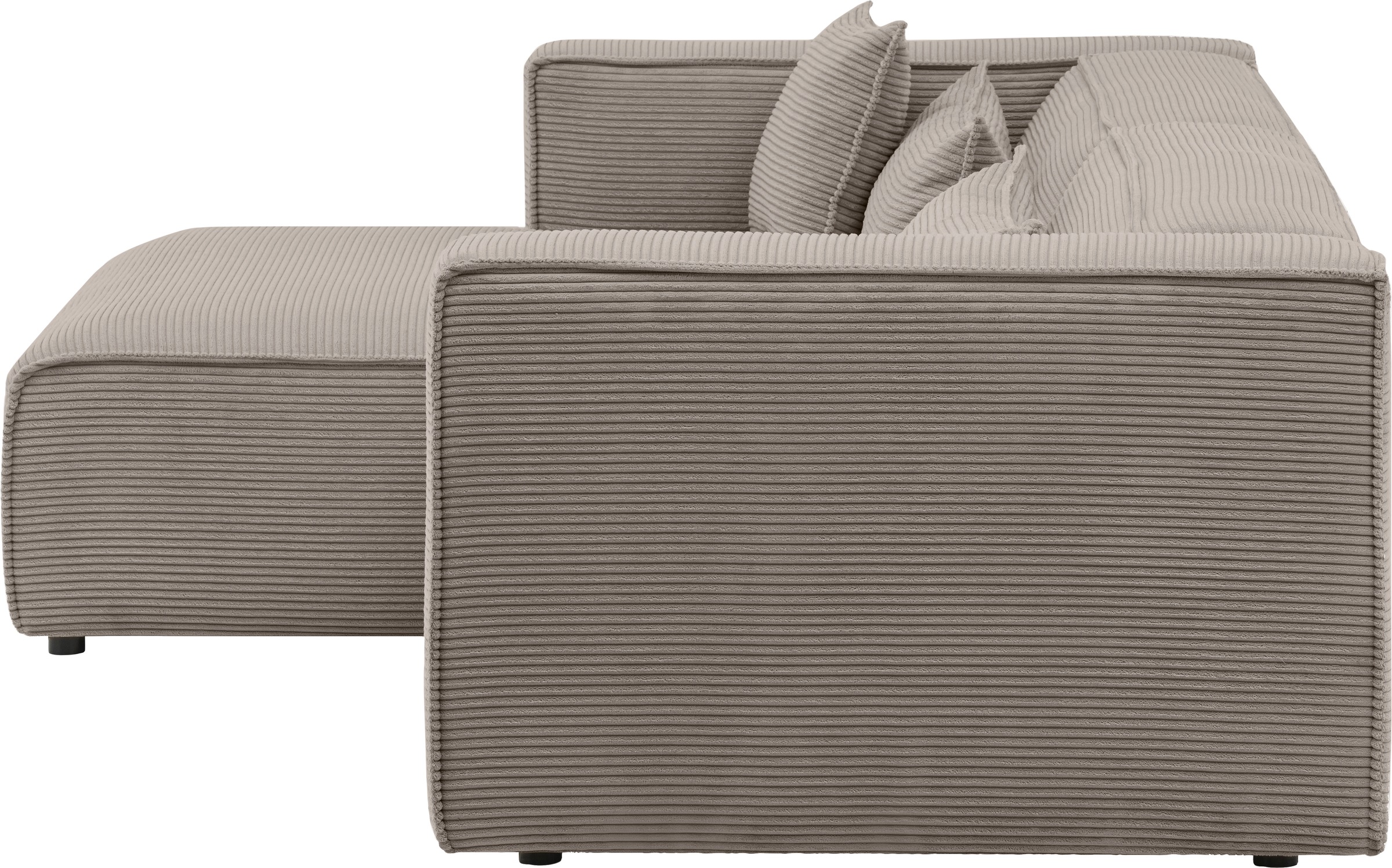 LeGer Home by Lena Gercke Ecksofa »PIARA mit Kedernaht in Cord oder Leinenoptik, moderne Couch in L-Form«, wahlweise Ottomane rechts/links, schwarze Füße, bequemer Sitzkomfort