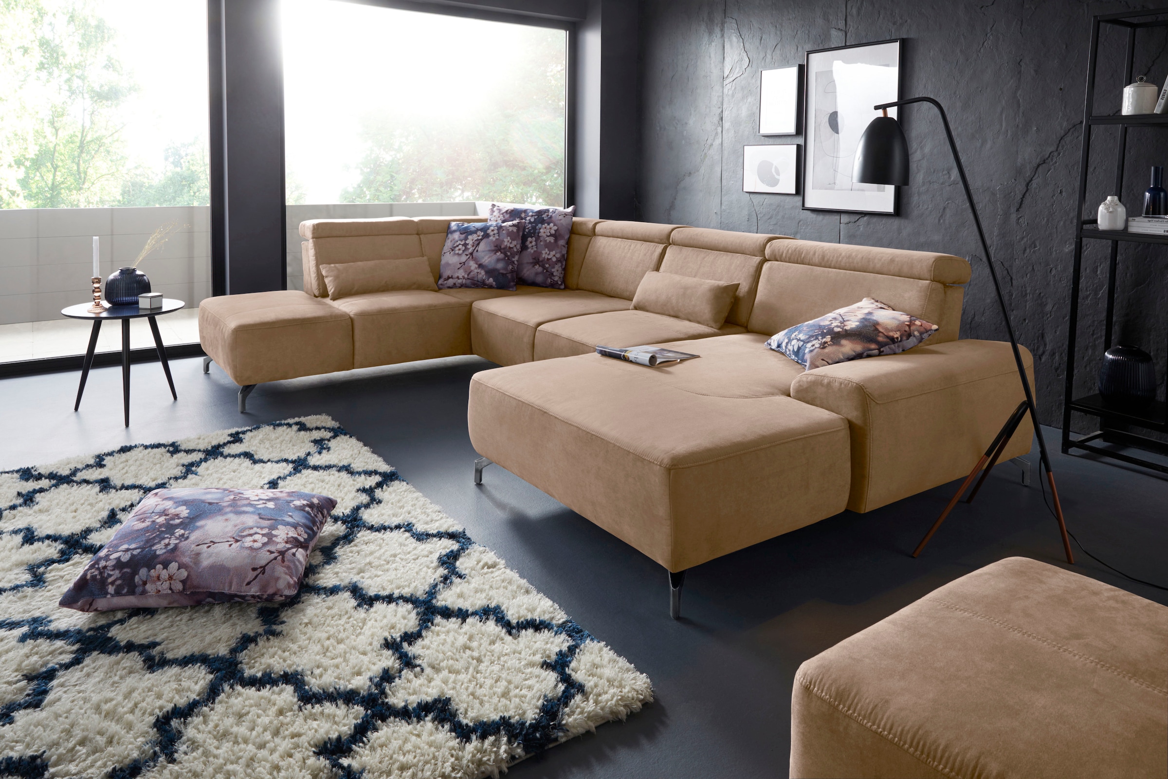 sit&more Wohnlandschaft »Gizeh U-Form«, 12 cm Fußhöhe, inklusive Sitztiefenverstellung und Kopfteilverstellung
