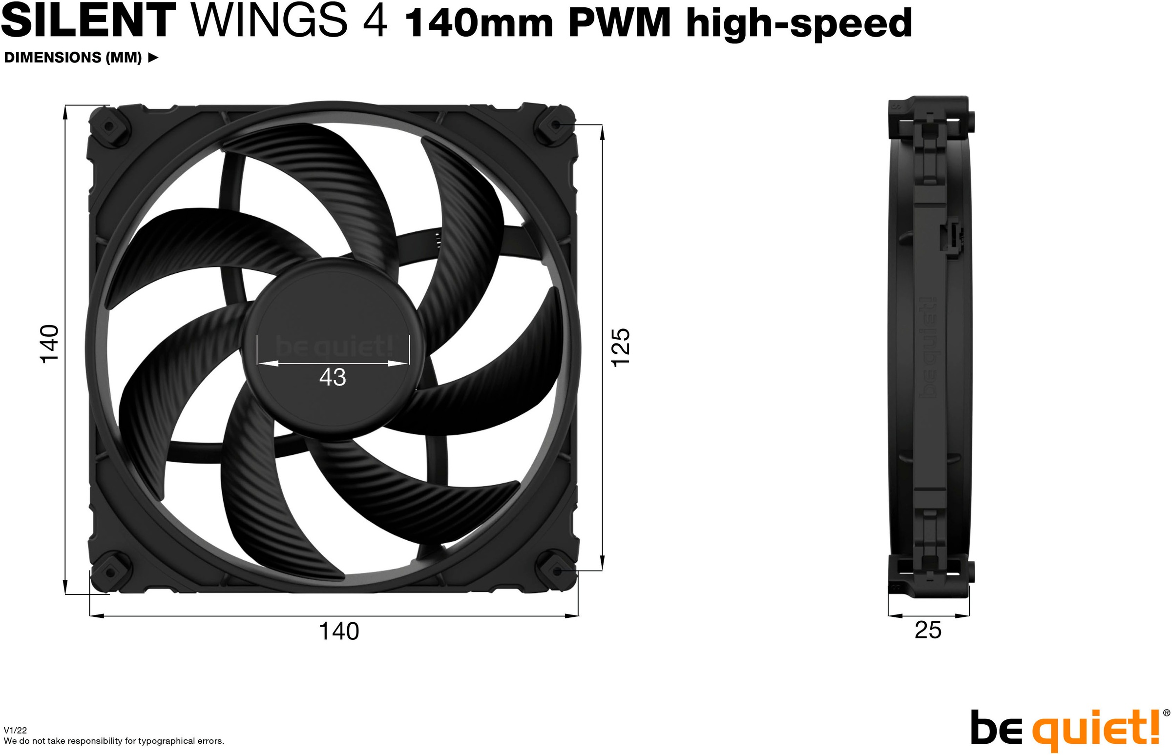 be quiet! Gehäuselüfter »SILENT WINGS 4  140mm PWM high-speed«