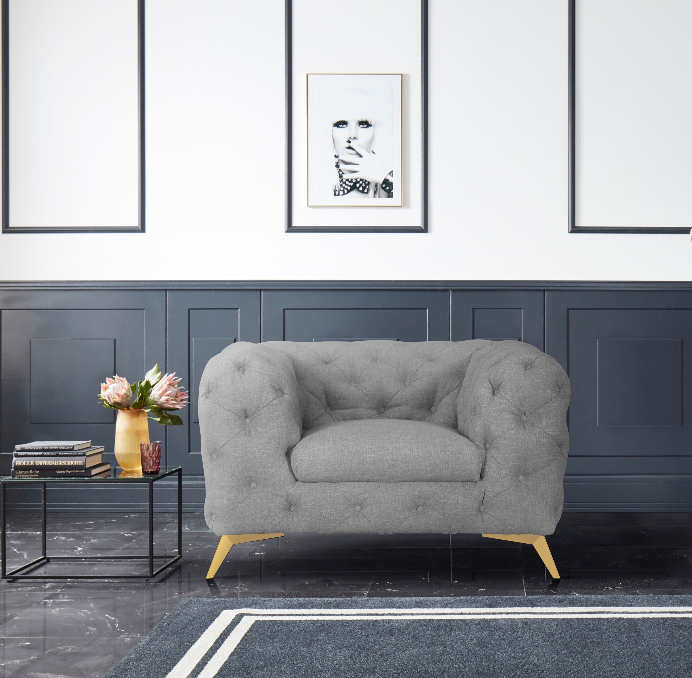 Leonique Chesterfield-Sessel »Glynis Sessel«, aufwändige Knopfheftung, moderne Chesterfield Optik, Fußfarbe wählbar