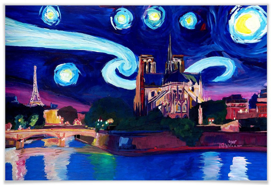 Wall-Art Poster »Van Gogh Stil Stadt Paris bei Nacht«, Stadt, (1 St.),  Poster, Wandbild, Bild, Wandposter auf Raten bestellen