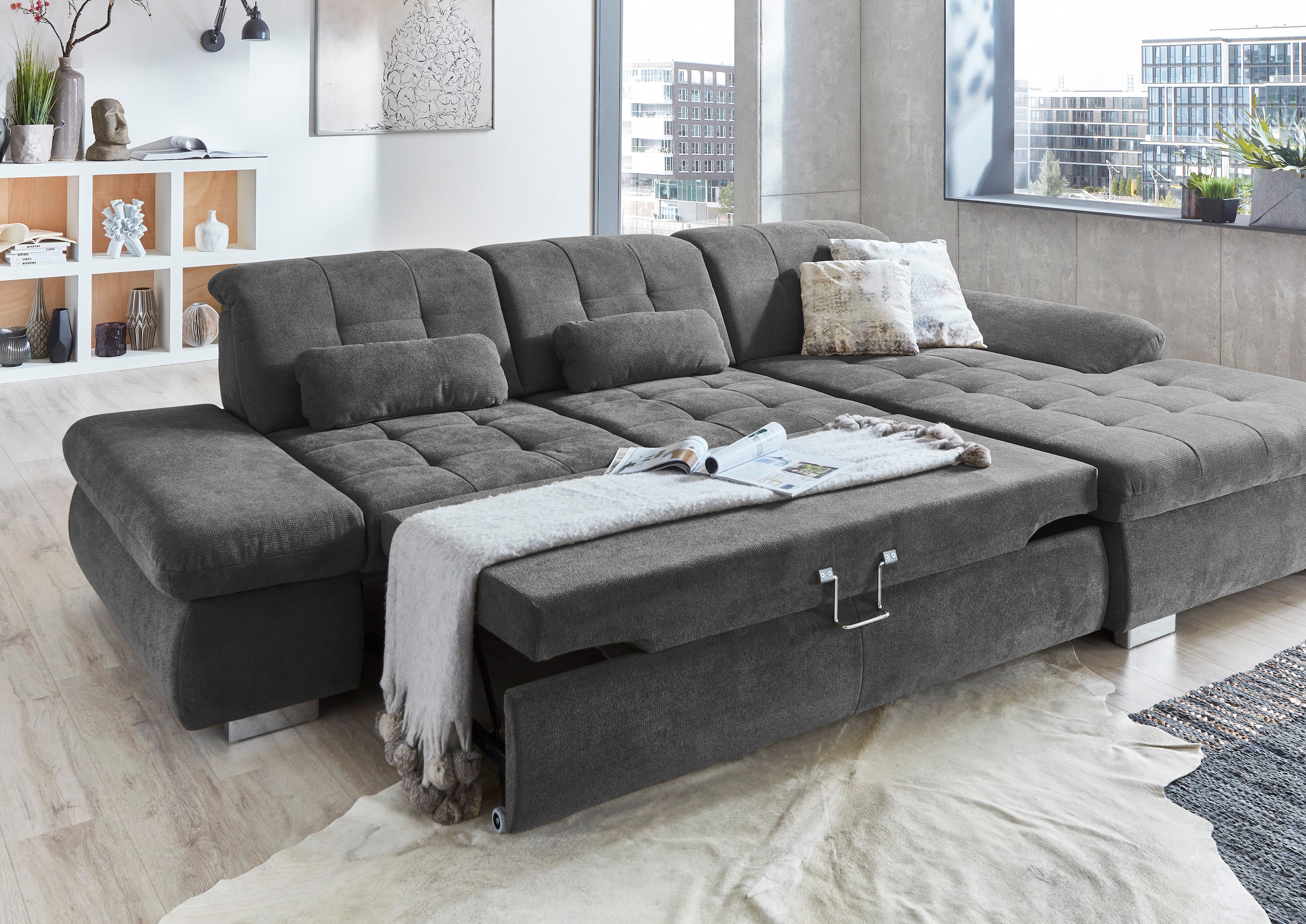 Die PlanBar Ecksofa »MP-IN17004 L-Form«, wahlweise mit Bettfunktion, Sitztiefen- und Kopfteilverstellung