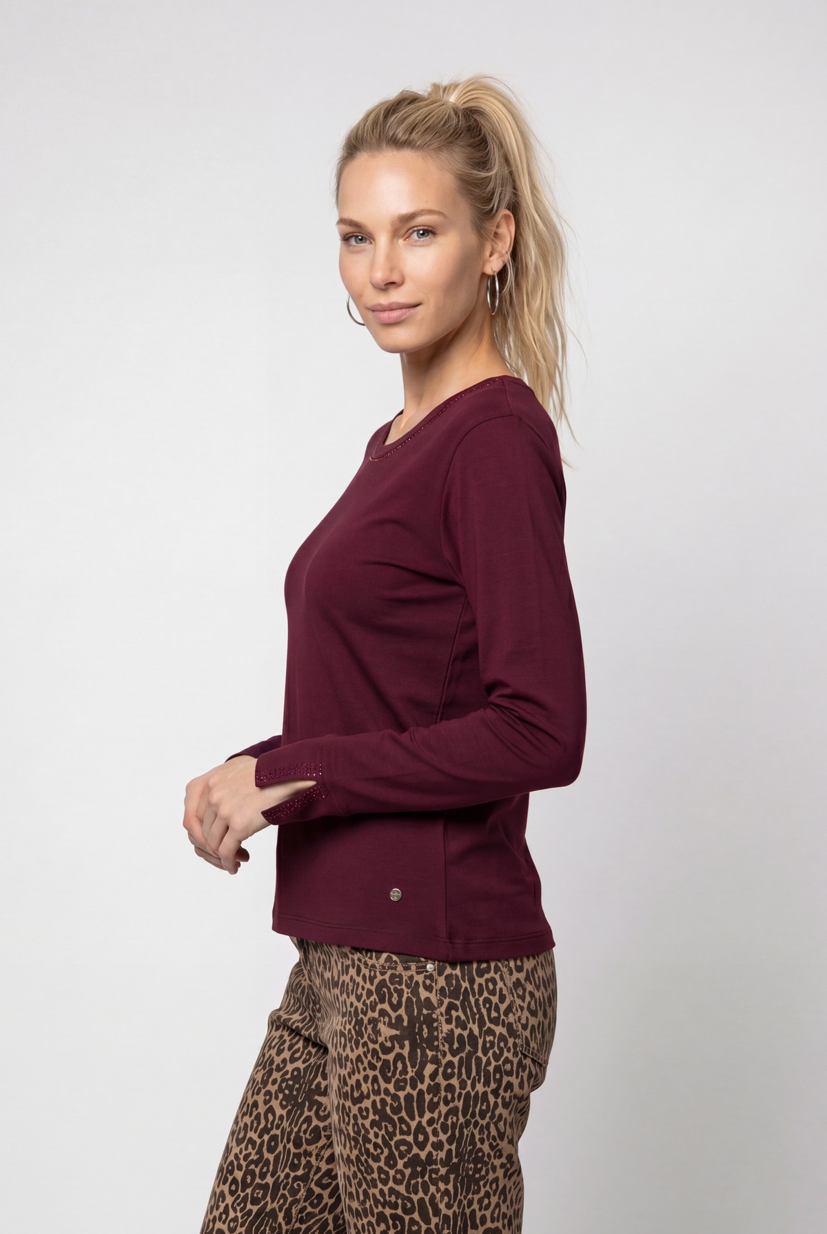 Monari Langarmshirt »Shirt Basic Schmuck« Regular fit mit Rundhalsausschnitt
