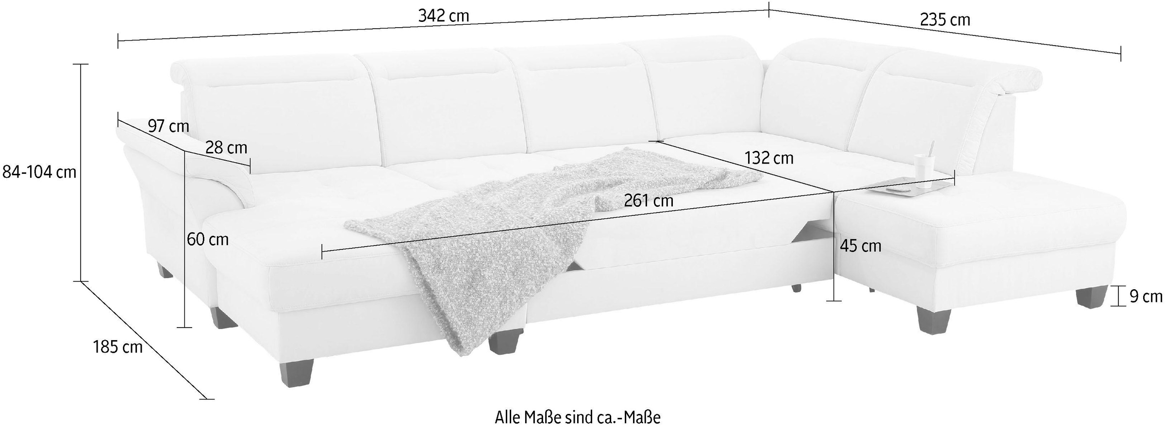 Home affaire Wohnlandschaft »Solvei U-Form«, Sitztiefenverstellung und Federkern, wahlweise Kopfteilverstellung
