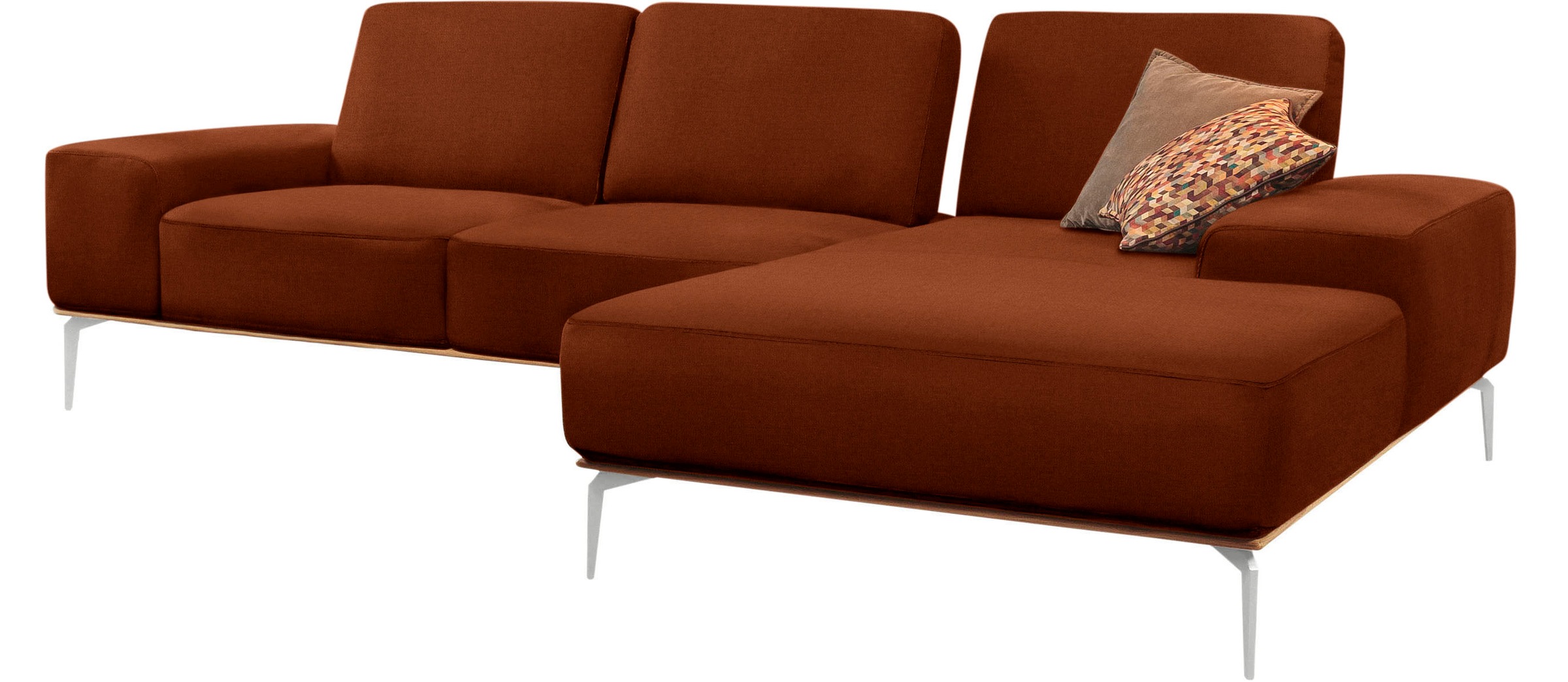 W.SCHILLIG Ecksofa »run, Designsofa, bequem, L-Form«, mit elegantem Holzsockel, Füße in Chrom glänzend, Breite 299 cm