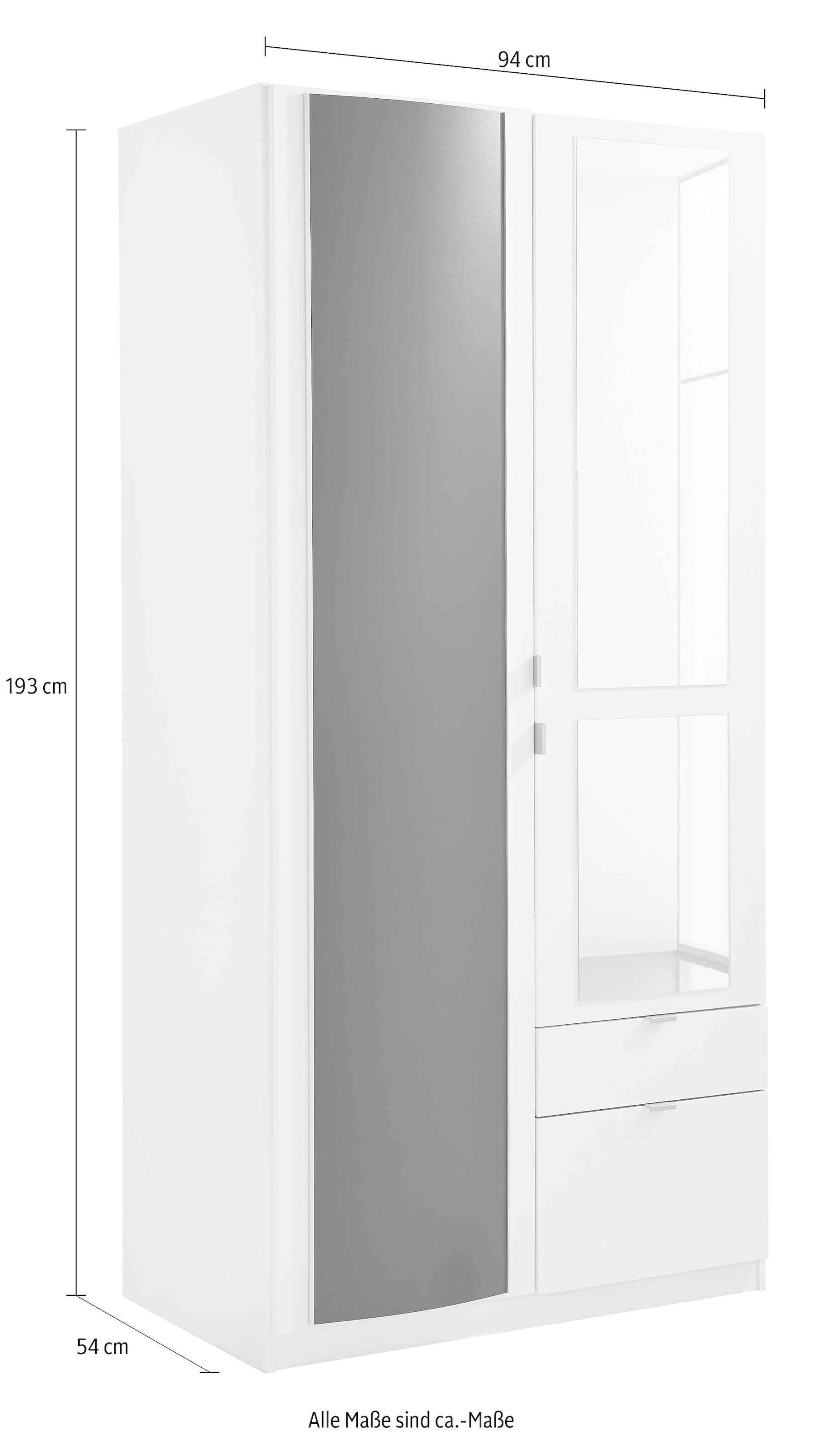 priess Kleiderschrank mit gerundeten Elementen auf den Außentüren