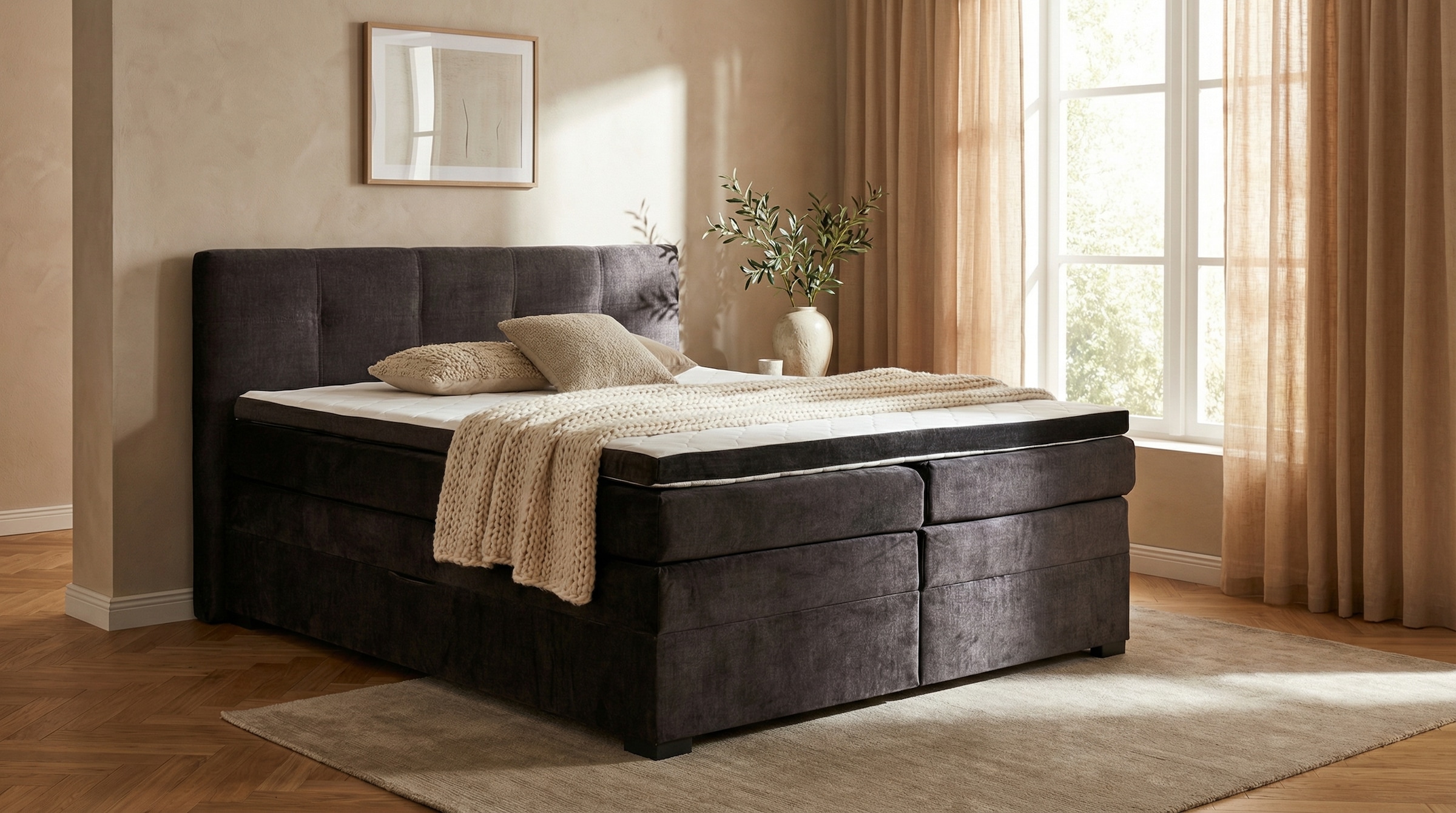 ED EXCITING DESIGN Boxspringbett »Fanes mit Komforteinstiegshöhe von 73cm« erhältlich in 180x200cm, inkl. Bettkasten und 7cm Visco-Topper