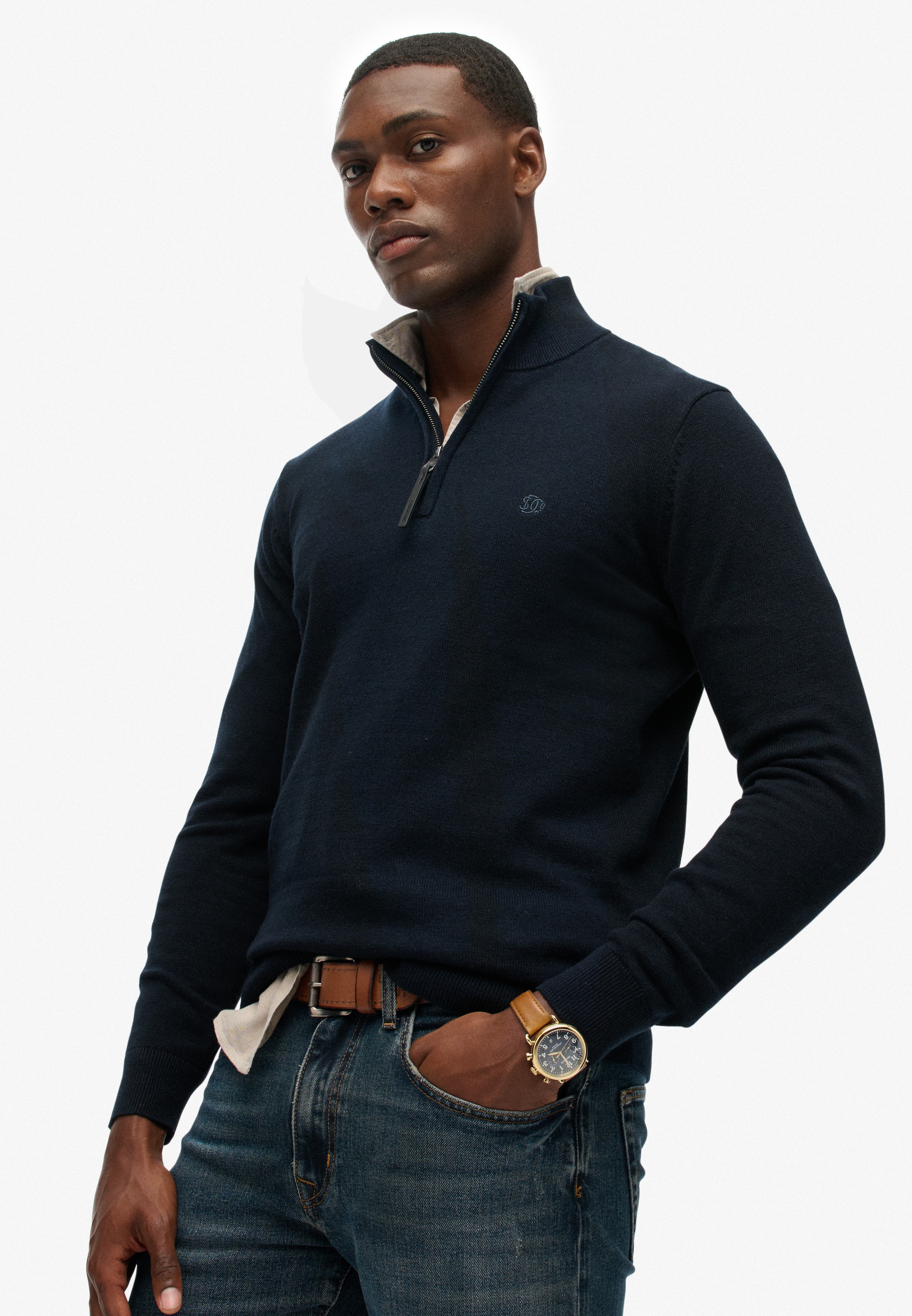 Superdry Troyer »ESSENTIALS COTTON HALF ZIP« aus Baumwolle, Slim Fit, hochschließender Kragen mit Reißverschluss