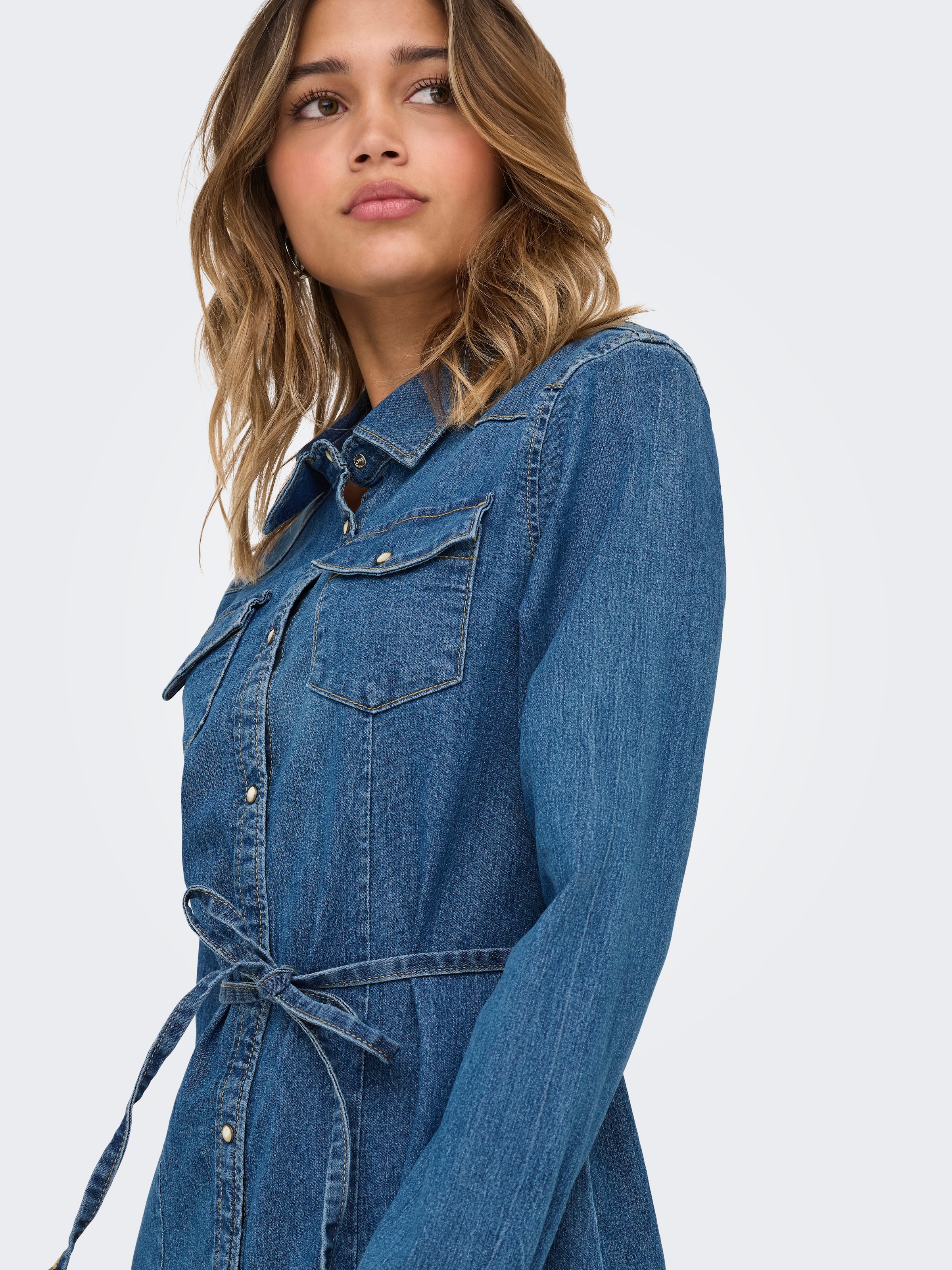 ONLY Jeanskleid »ONLSASIA L/S STRETCH DNM DRESS AKM« Brusttaschen