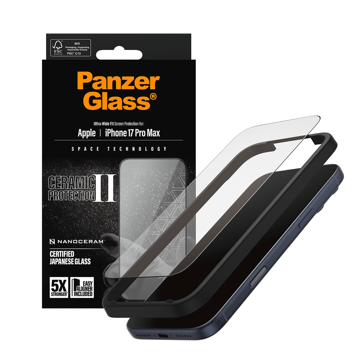 CARE by PanzerGlass Displayschutzglas »Ceramic II Ultra-Wide Fit Screen Protector«, für Apple iPhone 17 Pro Max, Displayschutzfolie, Schutzfolie, Bildschirmschutz, kratz- & stoßfest
