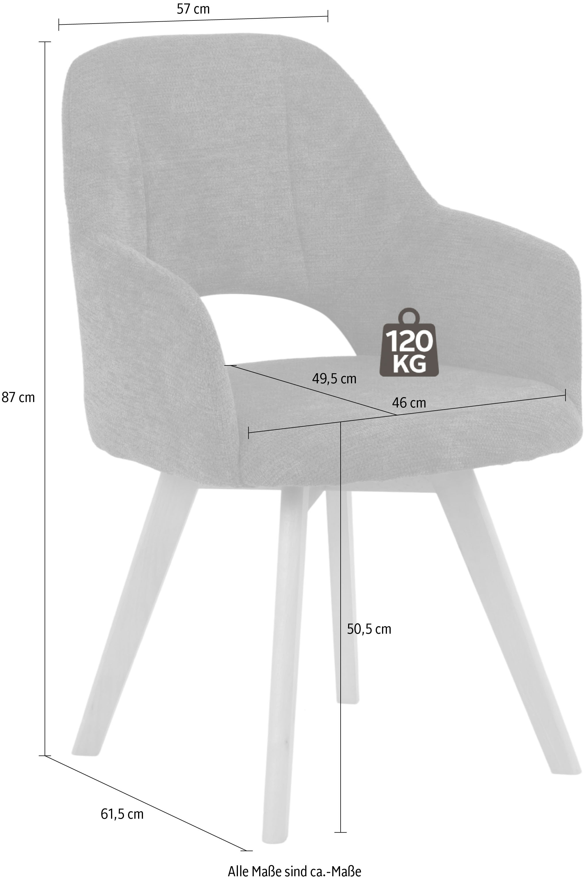 HELA Armlehnstuhl »SOFIA Armlehnenstuhl mit Massivholzgestell, Bezug Webstoff« (Set) 2 Stk.Esszimmerstuhl, Sessel mit Armlehnen, dezenter Rückenausschnitt