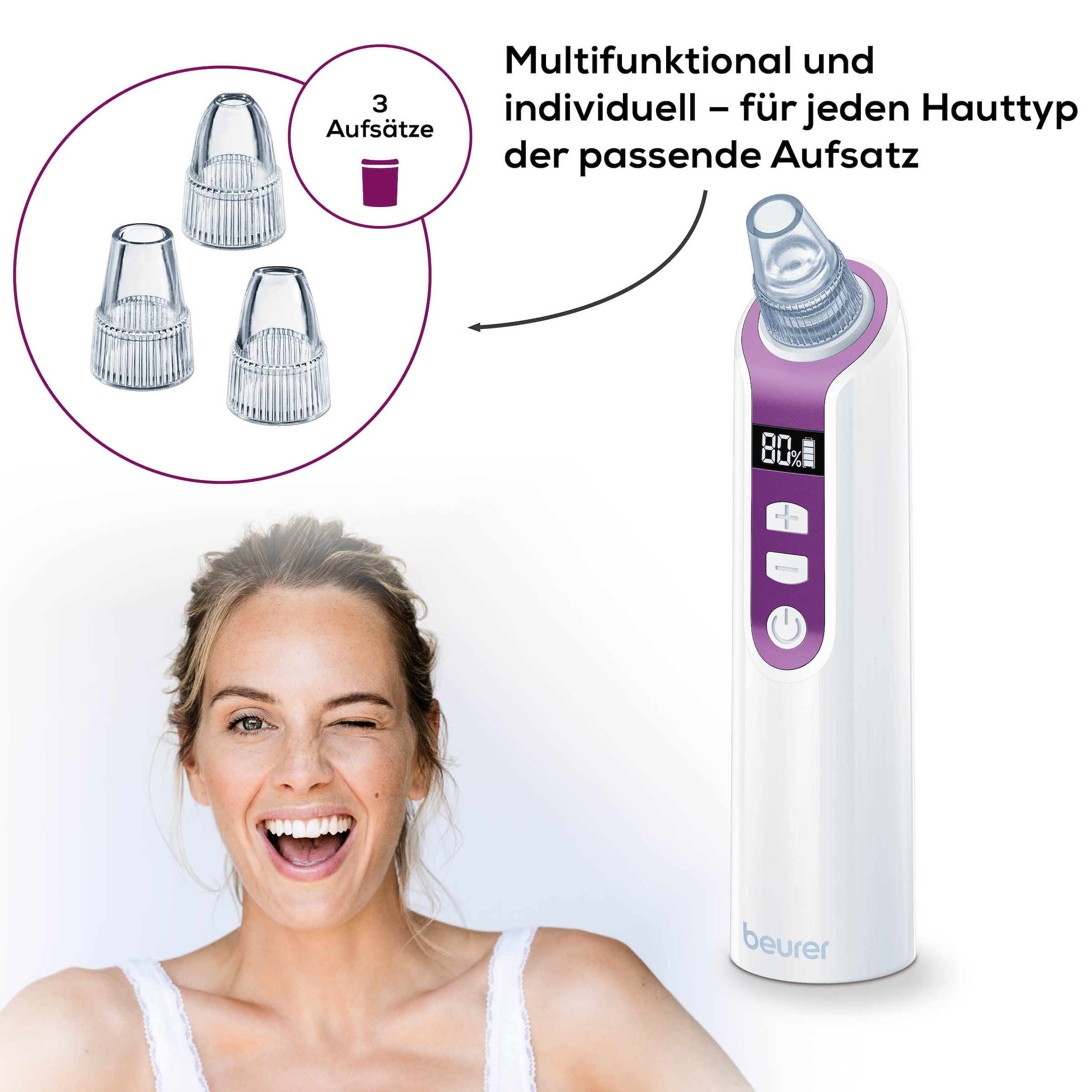 BEURER Porenreiniger »FC 41 Mitesserentferner durch Vakuumtechnologie«, 5 Intensitätsstufen und 3 Aufsätze für eine individuelle Anwendung