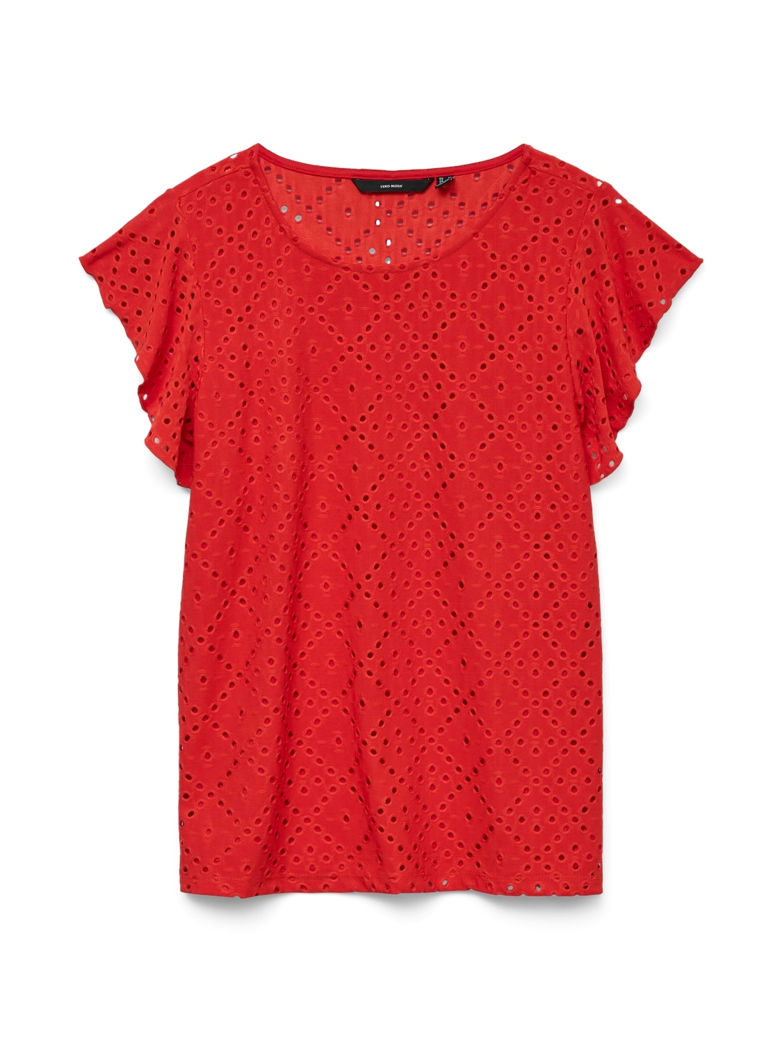 Vero Moda Rundhalsshirt »VMTASSA SL FRILL TOP NOOS« Materialmix, loose fit