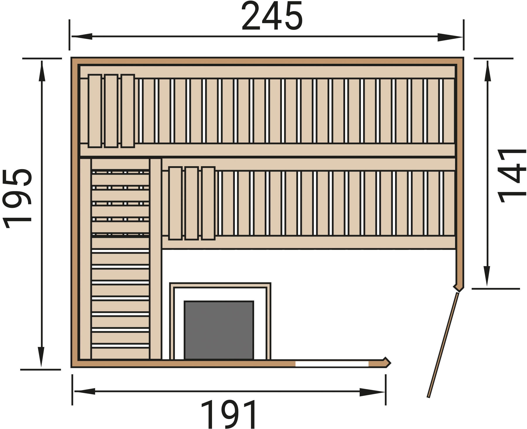 weka Sauna »Massivholzsauna TURKU 3« Blockbohlen, Fensterelement, moderne Ganzglastür