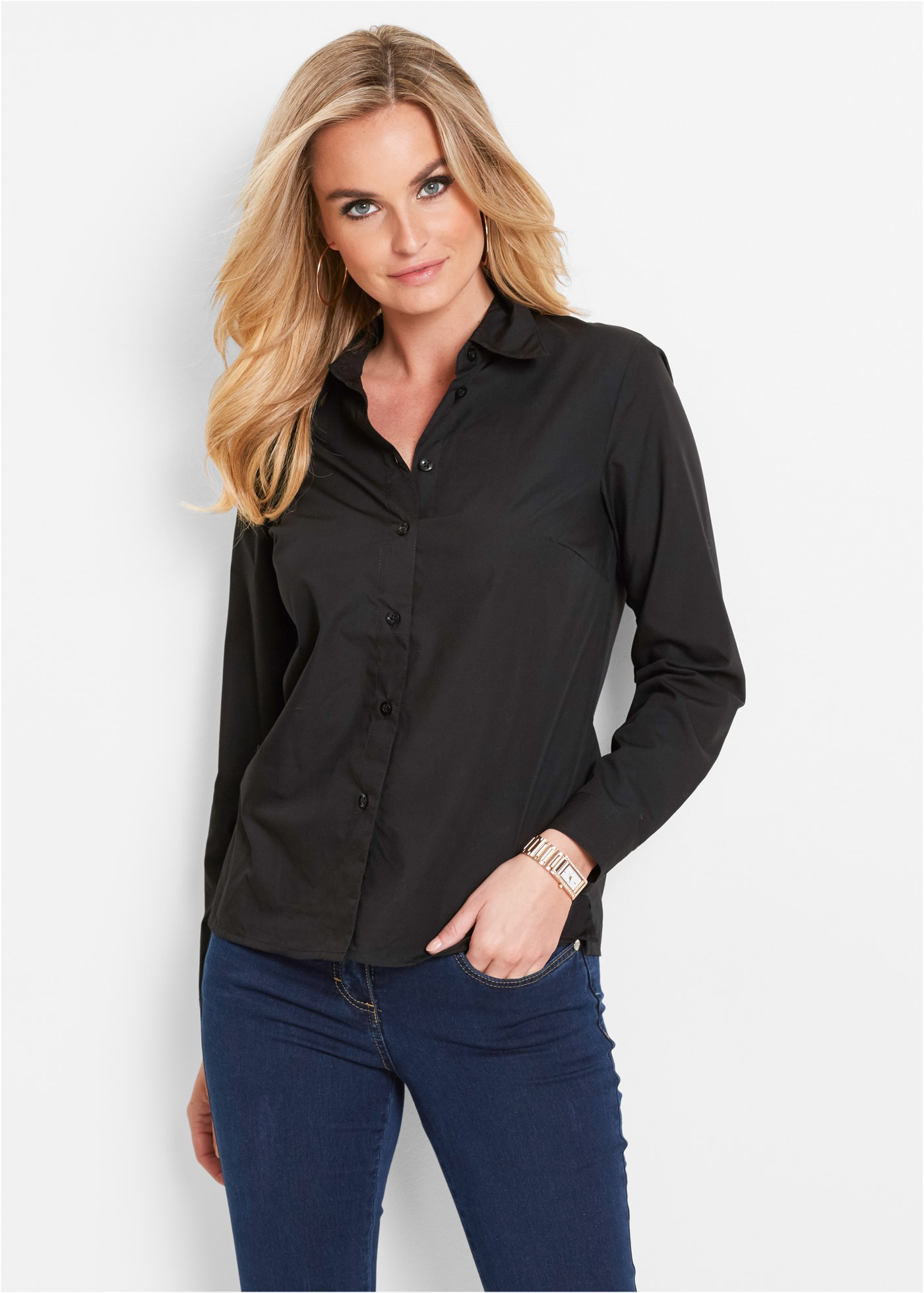 bonprix Langarmbluse »Bluse« lockere Passform, für eleganten Auftritt, aus Baumwollmischung