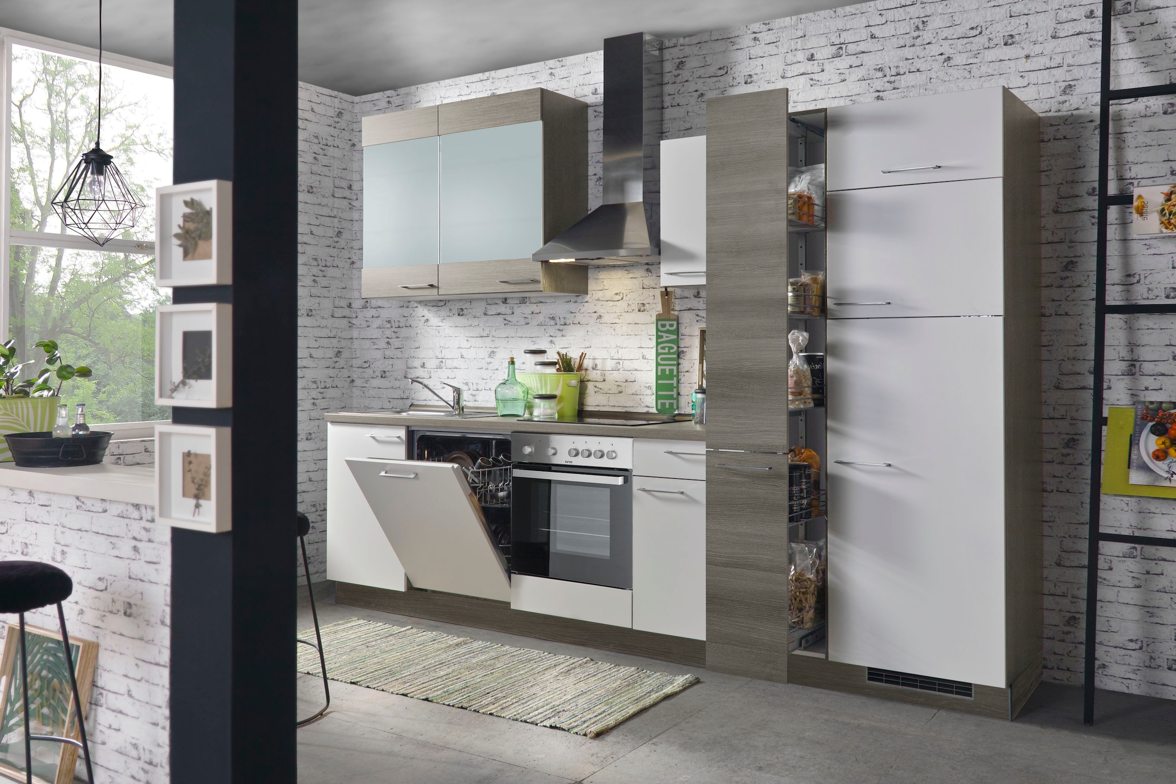 KOCHSTATION Küchenzeile »"KS-Trea", wahlweise mit E-Geräten, höhenverstellbare Füße« vormontiert, mit Vollauszug und Soft-Close-Funktion, Breite 310 cm