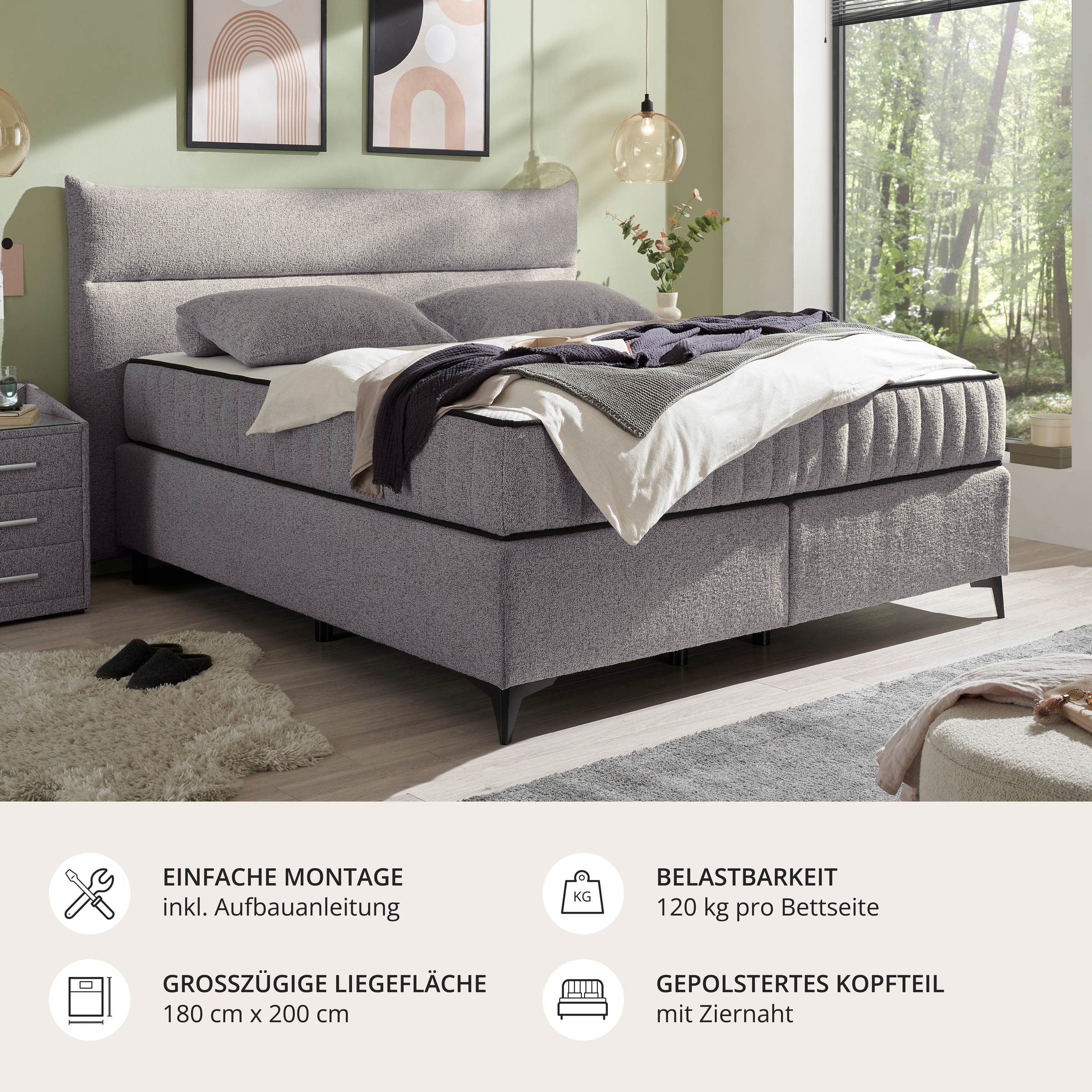 ED EXCITING DESIGN Boxspringbett »Vlieland« Premium 9-Zonen-Tonnentaschenfederkern Duo-Matratze mit Kokosmatte