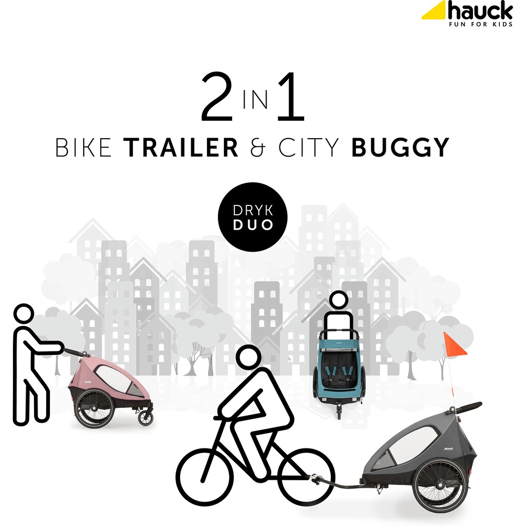 Hauck Fahrradkinderanhänger »2in1 Bike Trailer und Buggy Dryk Duo, petrol«, für 2 Kinder; inklusive Deichsel