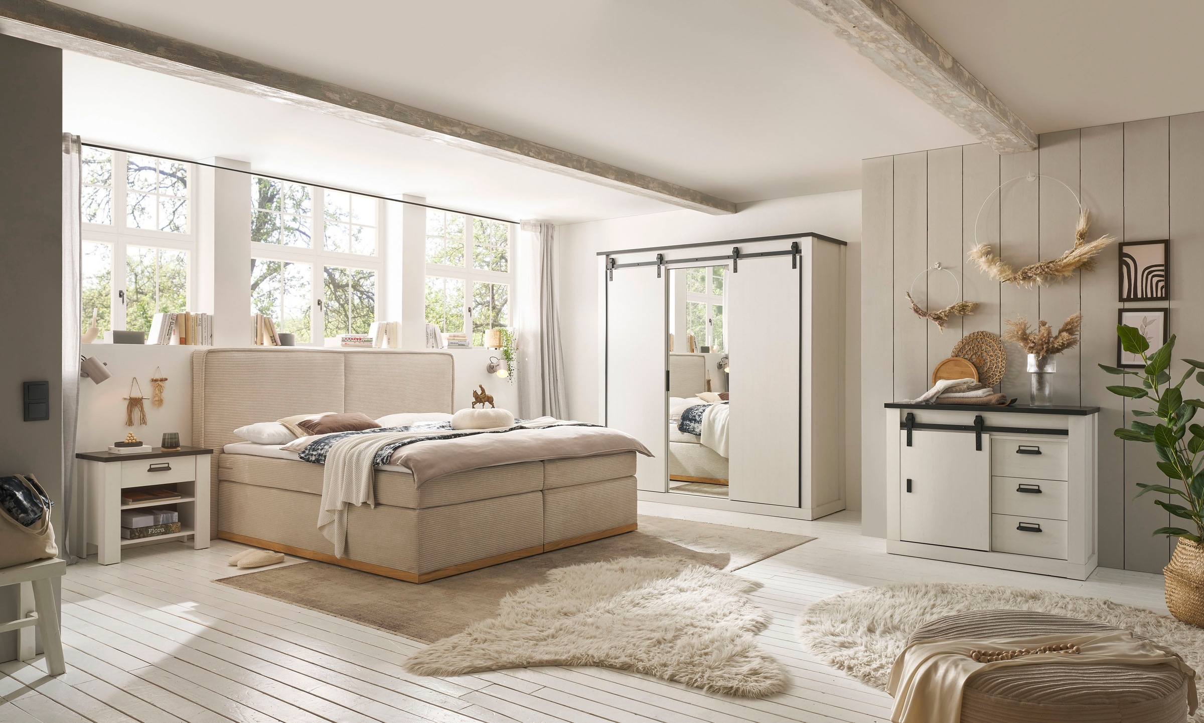 Home affaire Boxspringbett »SHERWOOD Hotelbett, Polsterbett«, Hochwertiger Cord,weiche Velours-Struktur, mit Topper, Eiche