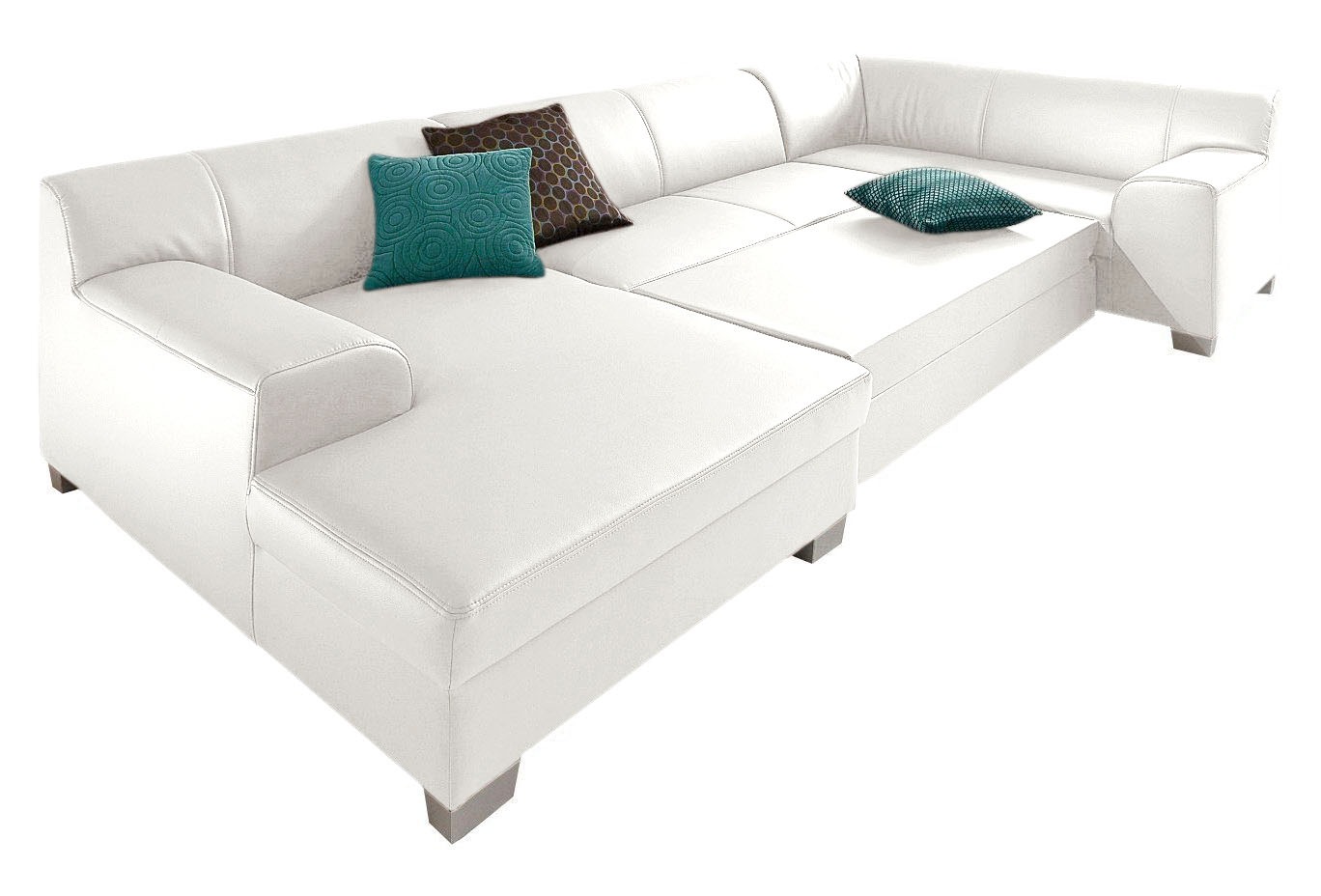 DOMO collection Wohnlandschaft »Amando in vielen Bezugsvarianten, auch in Leder, komfortabel, U-Form«, wahlweise mit Bettfunktion, fester Sitzkomfort, frei im Raum stellbar