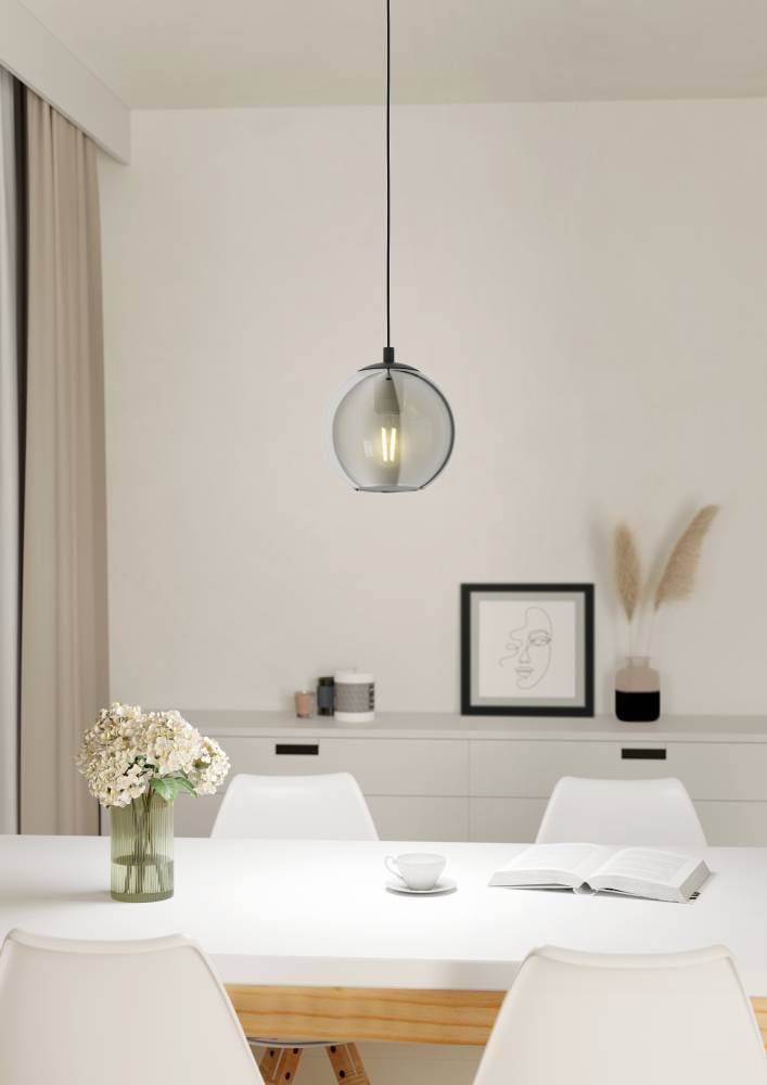 EGLO Pendelleuchte »ARISCANI«, 1 flammig, Leuchtmittel E27 | ohne Leuchtmittel, Lampe für Esstisch, Hängeleuchte, Rauchglas schwarz transparent, E27