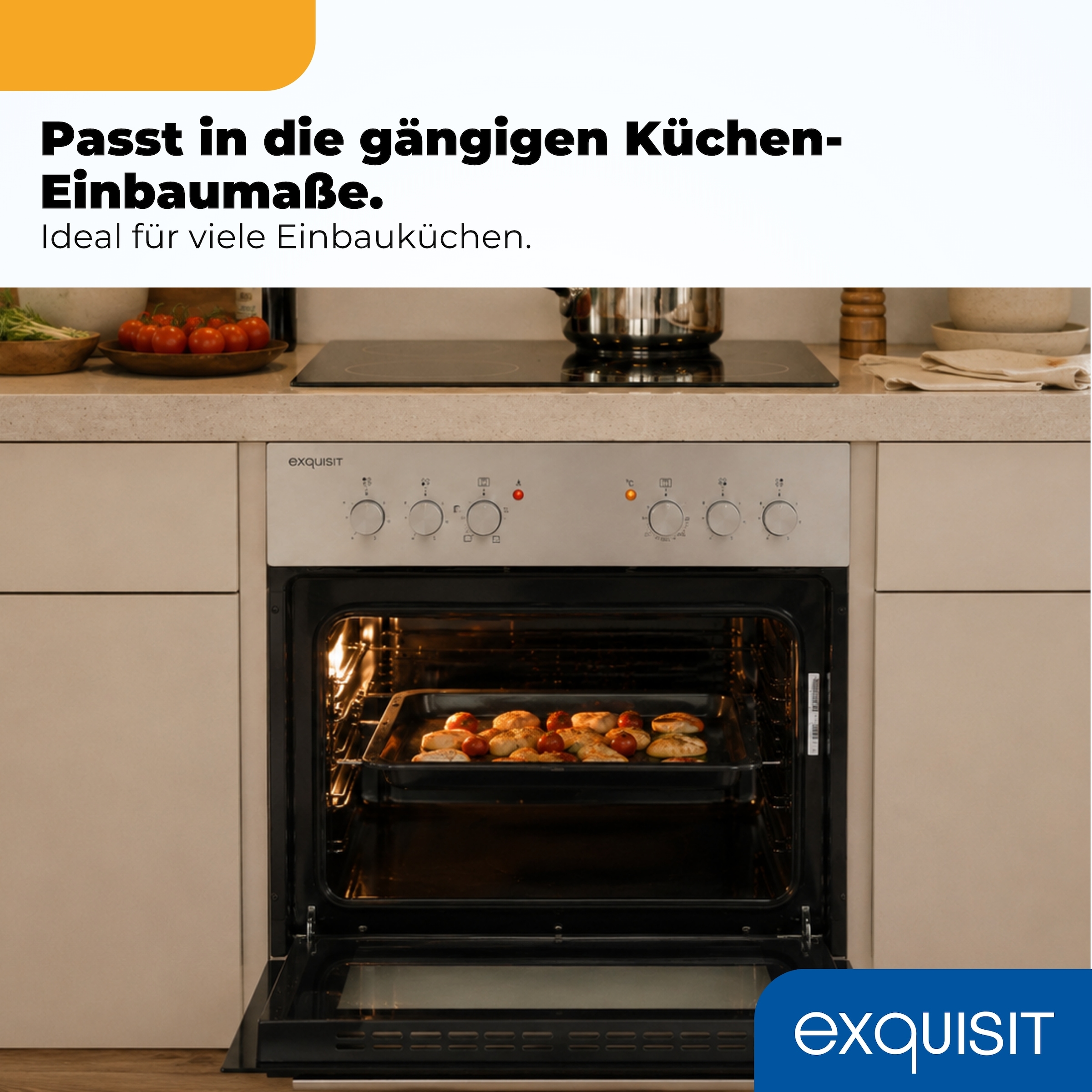 exquisit Backofen-Set »EHE 146-120 (BO)« Backofen | Glaskeramikkochfeld, 2 Stk. tlg. Ober&Unterhitze mit 4-Zonen-Glaskeramikkochfeld – einfach & sicher!