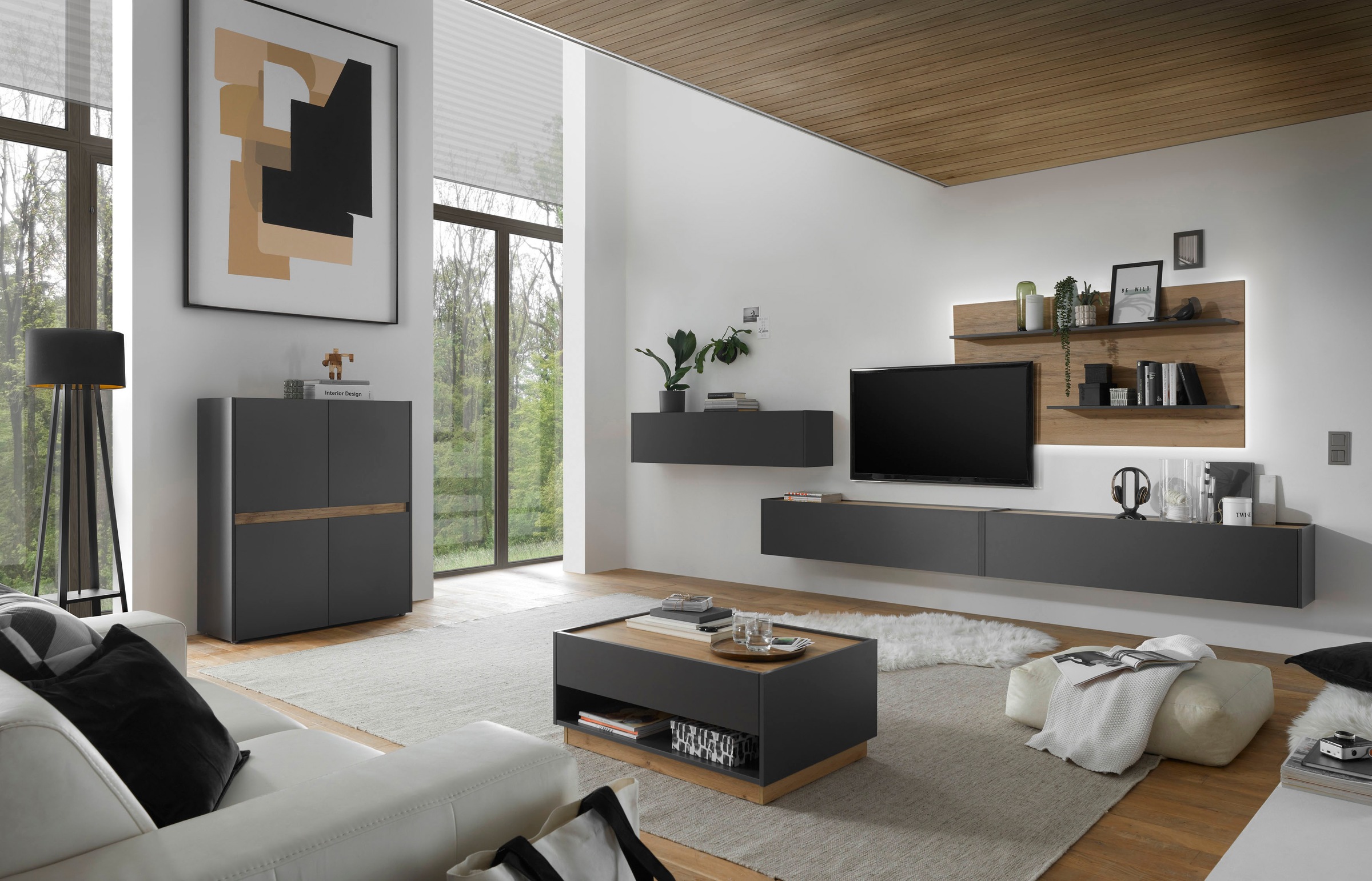 INOSIGN Wohnwand »City/Giron, moderne Anbauwand, Komplettset in vielen Farben verfügbar«, (Set, 4 St.), enthält drei Hängeschränke & ein Wandpaneel