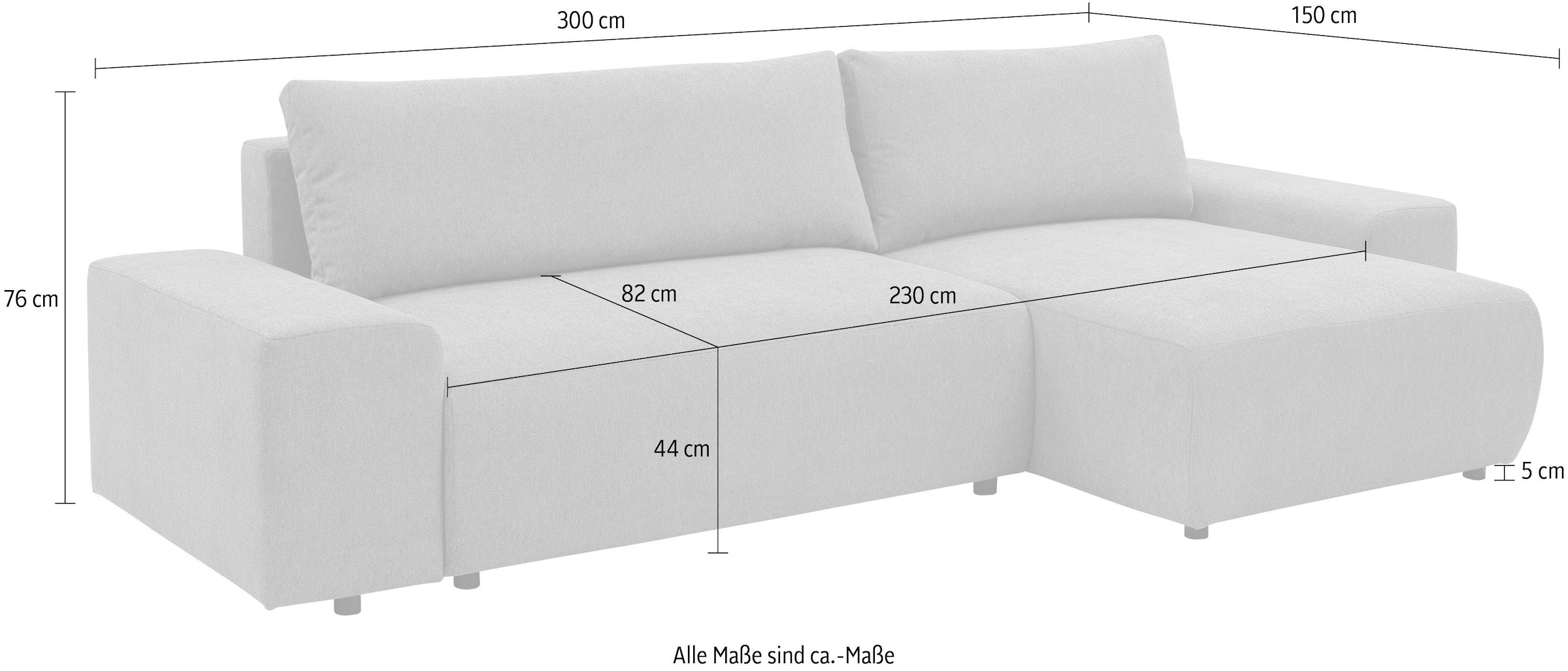 WERK2 Ecksofa »Amsterdam mit Bett & Bettkasten, viel Platz, bequem, Breite 300cm« Cord, L-Form, XXL, Schlaffunktion, Bettkasten