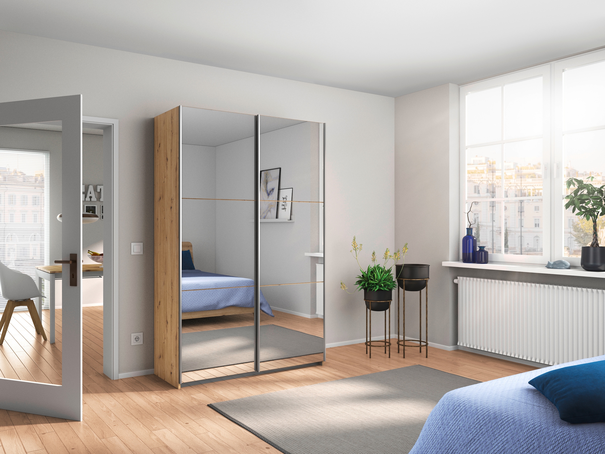 rauch Schwebetürenschrank »Kleiderschrank Schrank Garderobe REFLECT«, inkl. praktischer Innenausstattung mit viel Stauraum MADE IN GERMANY