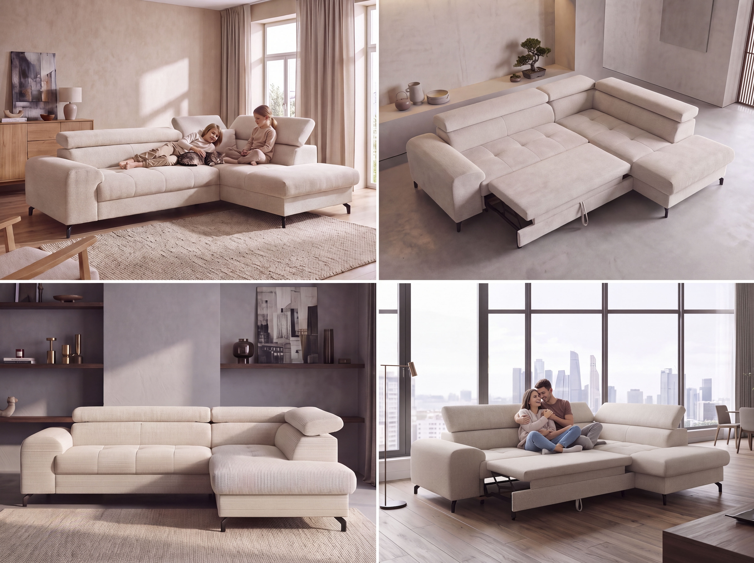 COTTA Ecksofa »Aura L-Form, B: 260 cm, inkl. Schlaffunktion, auch in Cord« mit Schlaffunktion, Bettkasten & Kopfteilverstellung