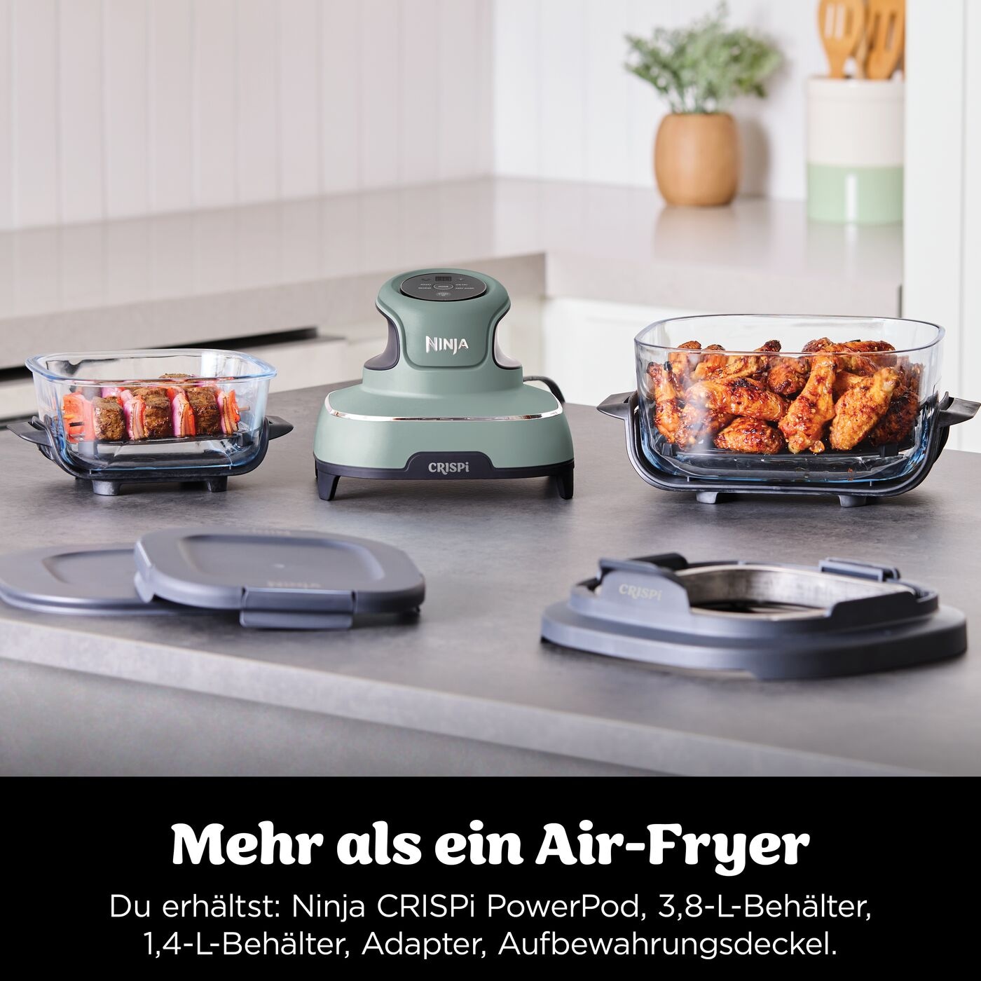 NINJA Heißluftfritteuse »CRISPi 4-in-1 Sage - FN101EUSG« 1700 W tragbar