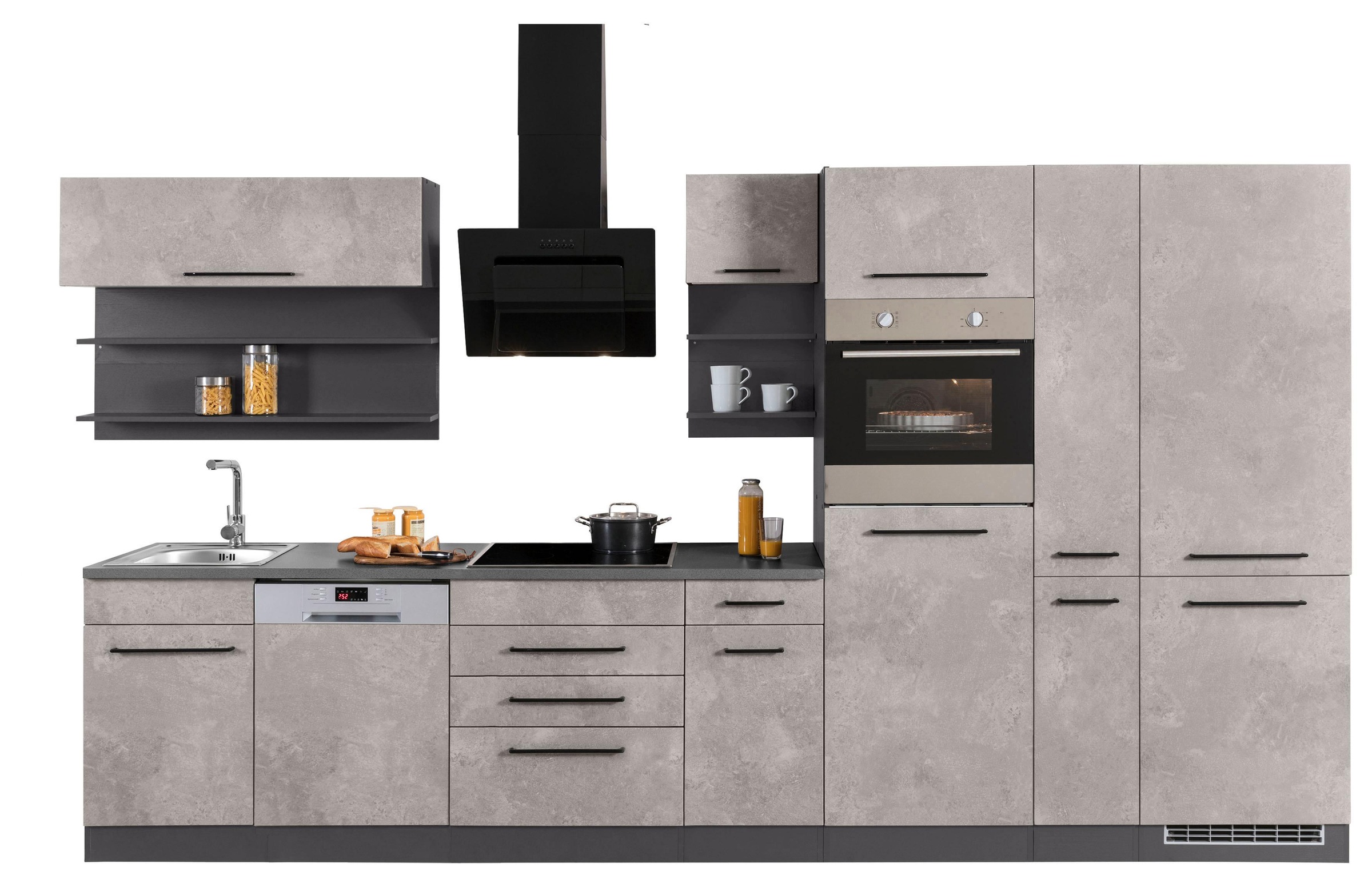 KOCHSTATION Küchenzeile »KS-Tulsa«, ohne E-Geräte, Breite 360 cm, schwarze Metallgriffe, MDF Fronten