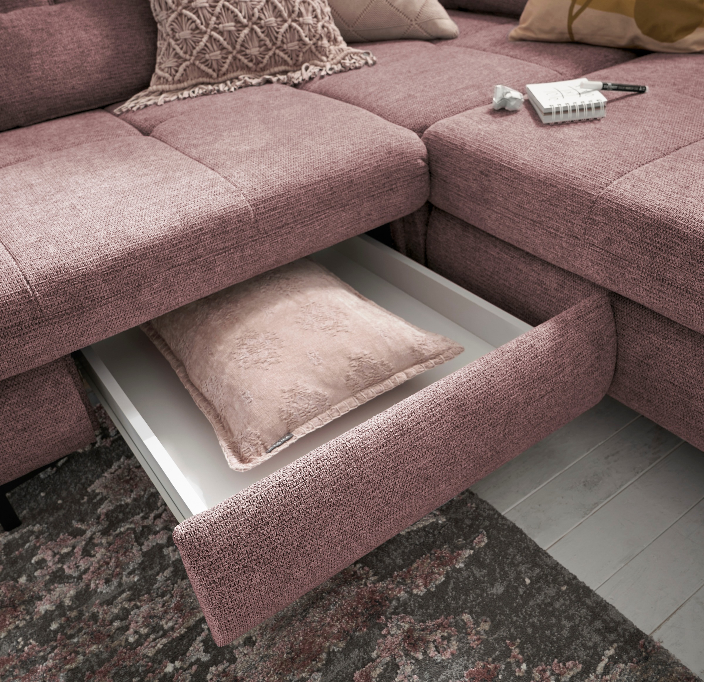 set one by Musterring Ecksofa »SO 3400, Komfortsitzhöhe 47cm oder 49cm, inkl. Sitztiefenverstellung«, verschiedene Funktionen, Kaltschaumpolsterung, Stellmaße 220 x 317 cm
