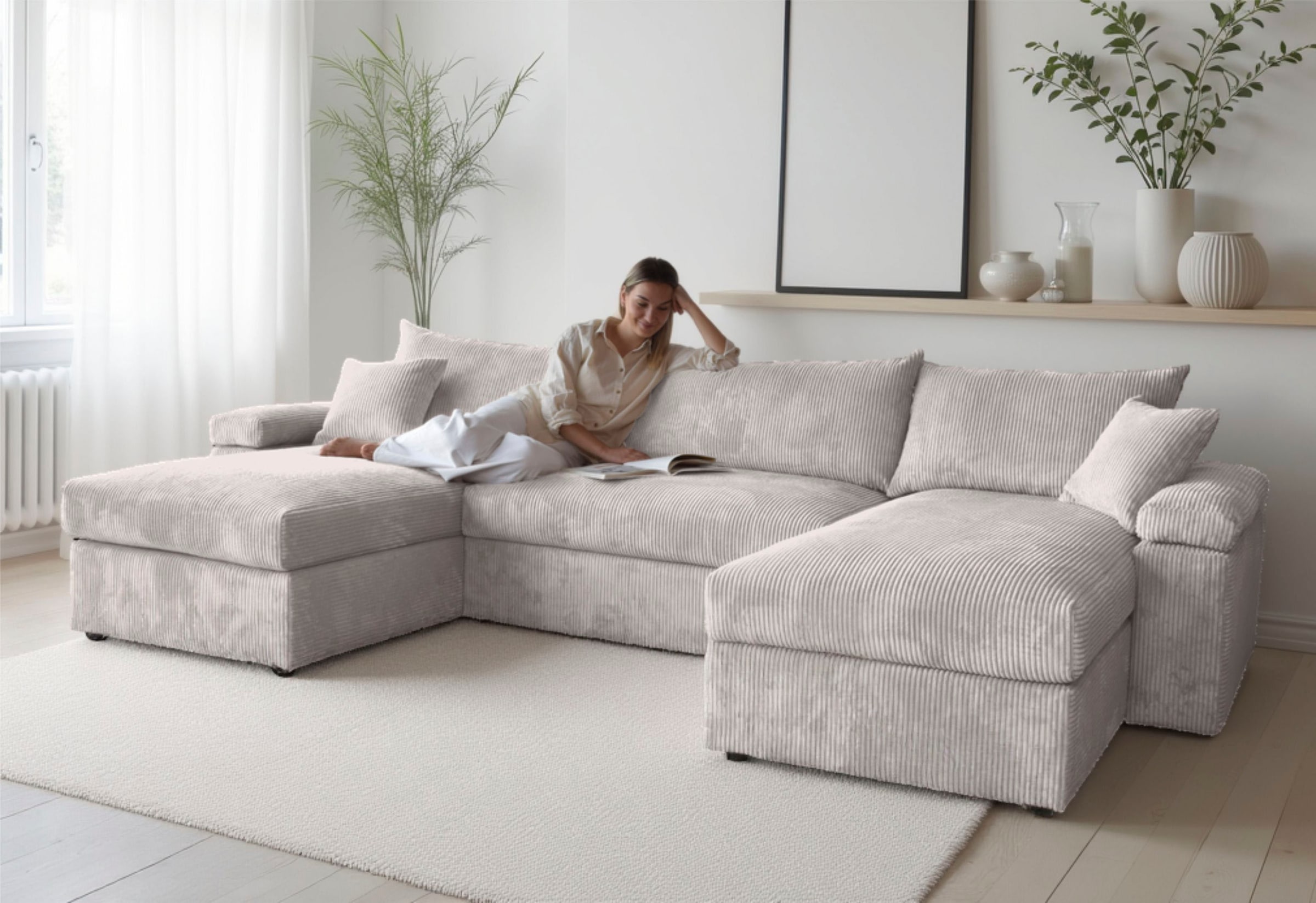 OTTO home Wohnlandschaft »Cosy U-Form, B: 309 cm, Sitzaufbau im Sandwich-Federkern« 2 Zierkissen, Mega-Sofa, Cord oder Struktur weich, Kaltschaumauflage