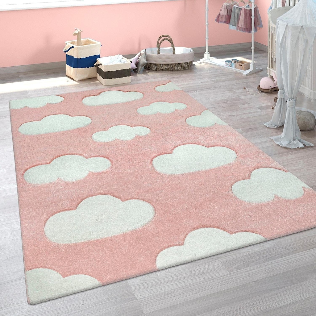 Paco Home Kinderteppich »Cosmo 342«, rechteckig, 12 mm Höhe, 3D-Design, niedliches Wolken Motiv, Pastell-Farben, Kinderzimmer