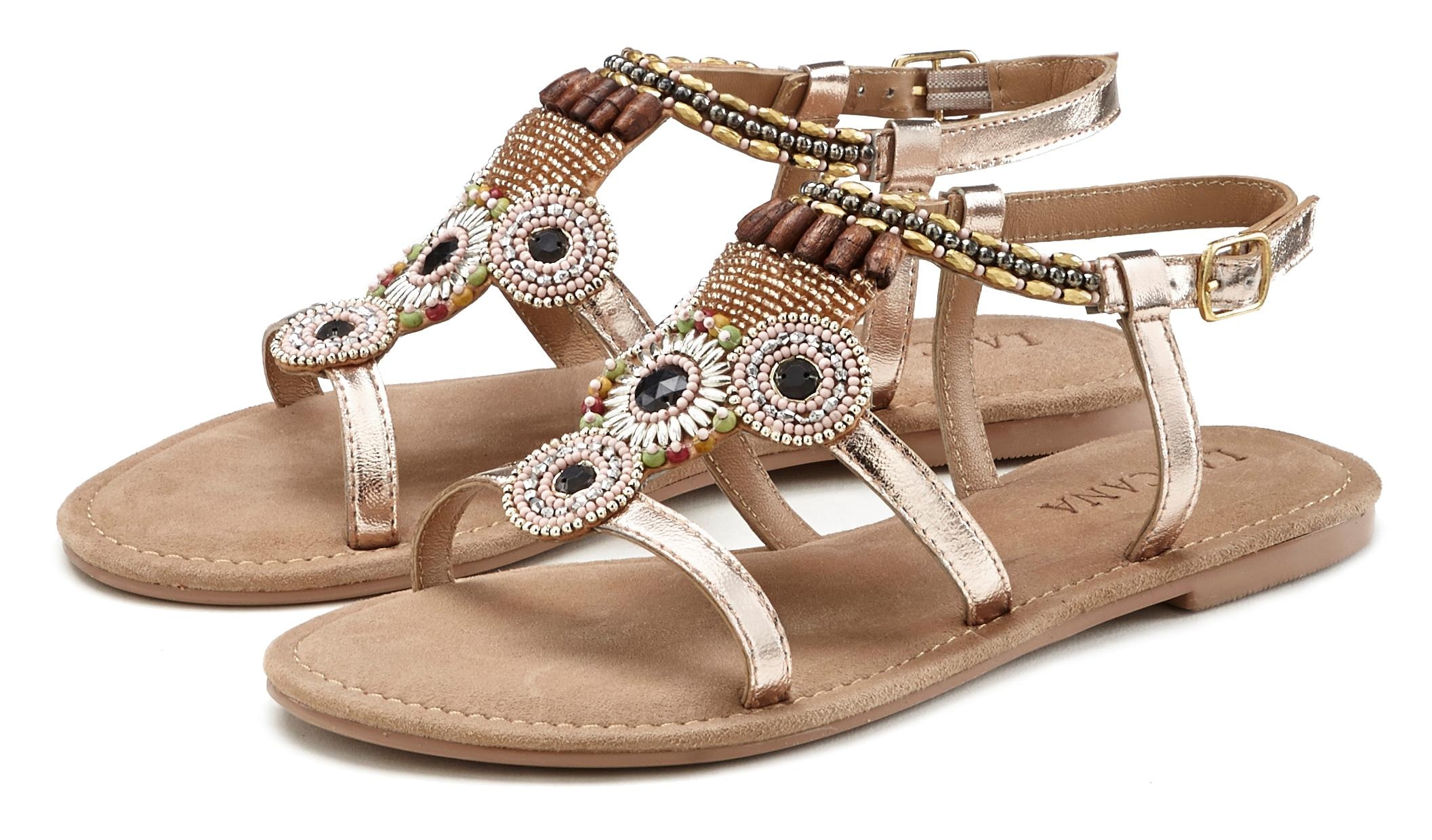 LASCANA Sandale »Sommerschuh«, Sandalette, Sommerschuh aus Leder mit Steinchen in Glitzer-Optik
