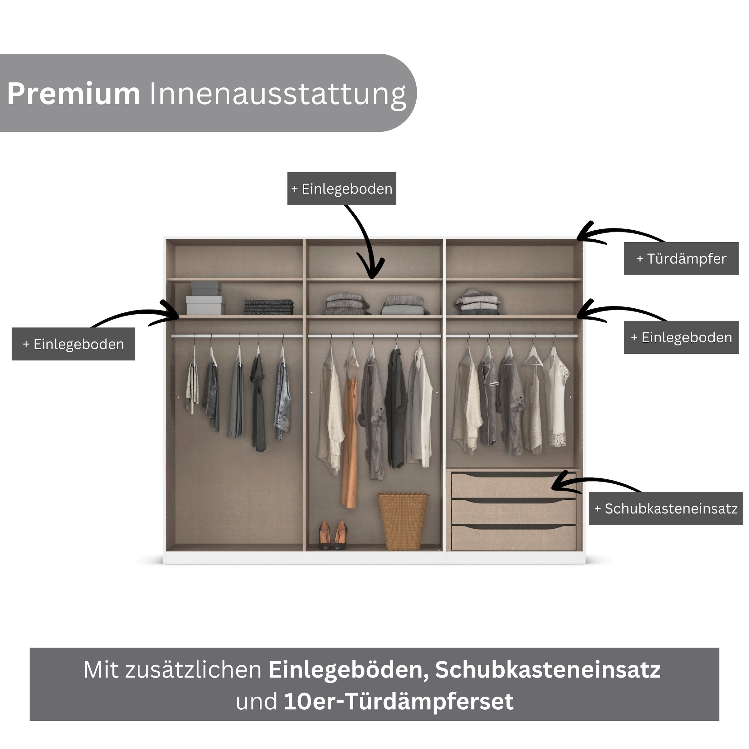 rauch Kleiderschrank »Drehtürenschrank Schrank Garderobe Wäscheschrank Schlafzimmer AVOLA«, (in 3 verschiedenen Ausstattungen BASIC/CLASSIC/PREMIUM), mit hochwertigen Stangengriffen in Schwarz aus Metall MADE IN GERMANY